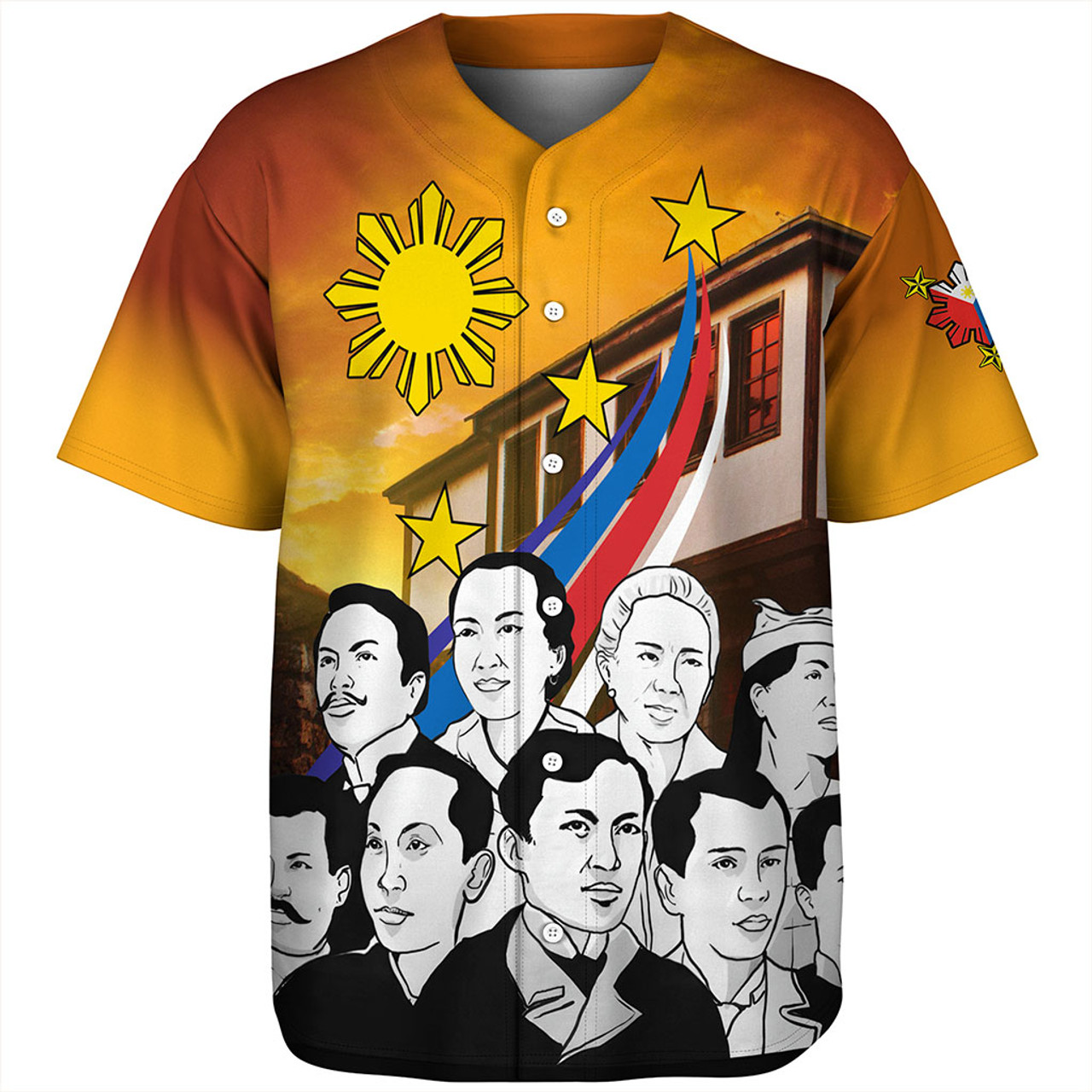 Philippines Filipinos Baseball Shirt National Heroes Flag Sun And Star