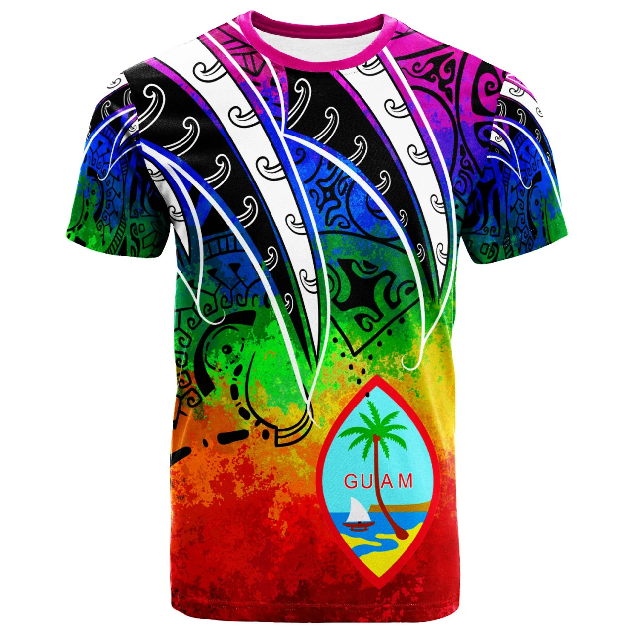 Guam T-Shirt - Tropical Leaf Rainbow Color 1