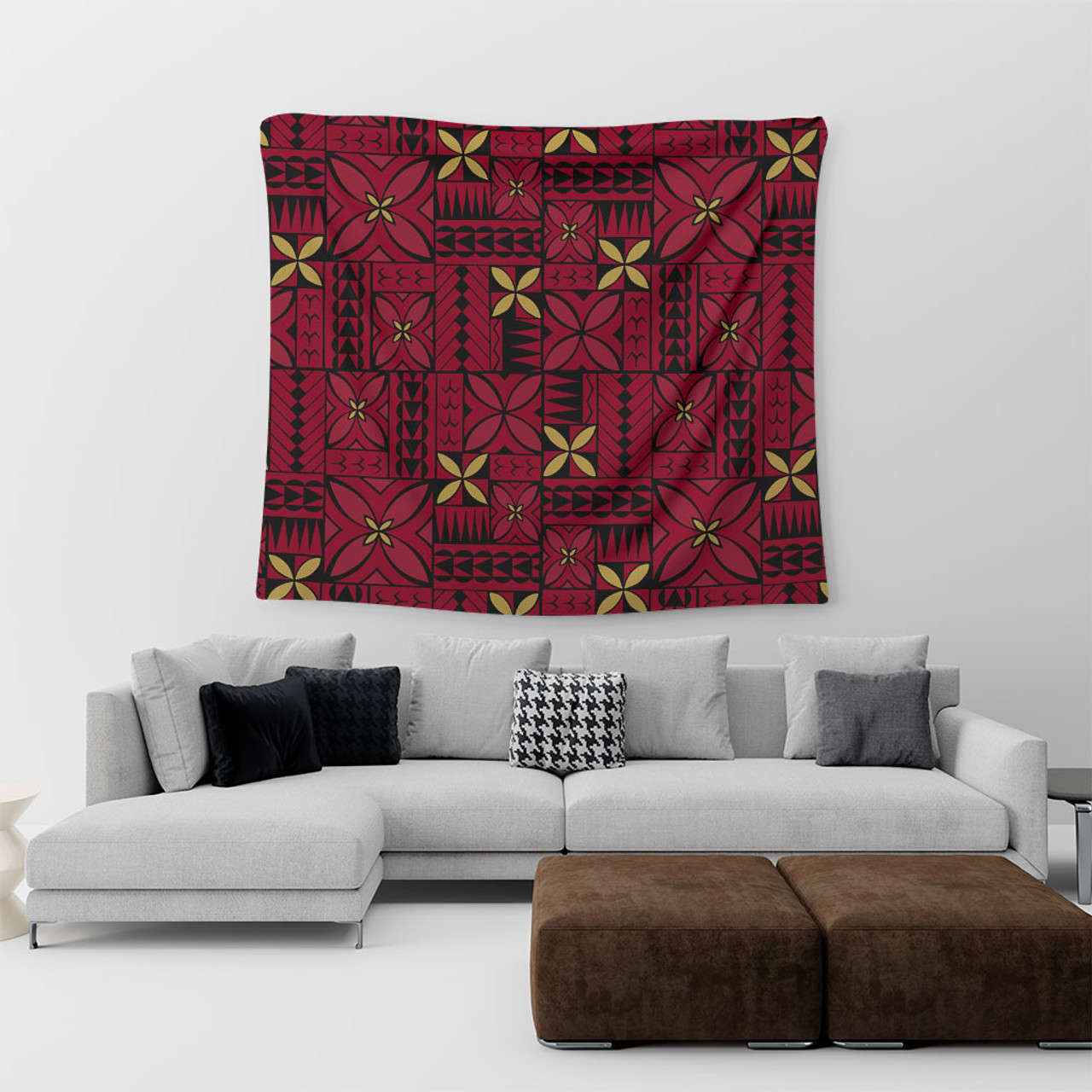 Samoa Tapestry Siapo Design Tribal Pattern Red