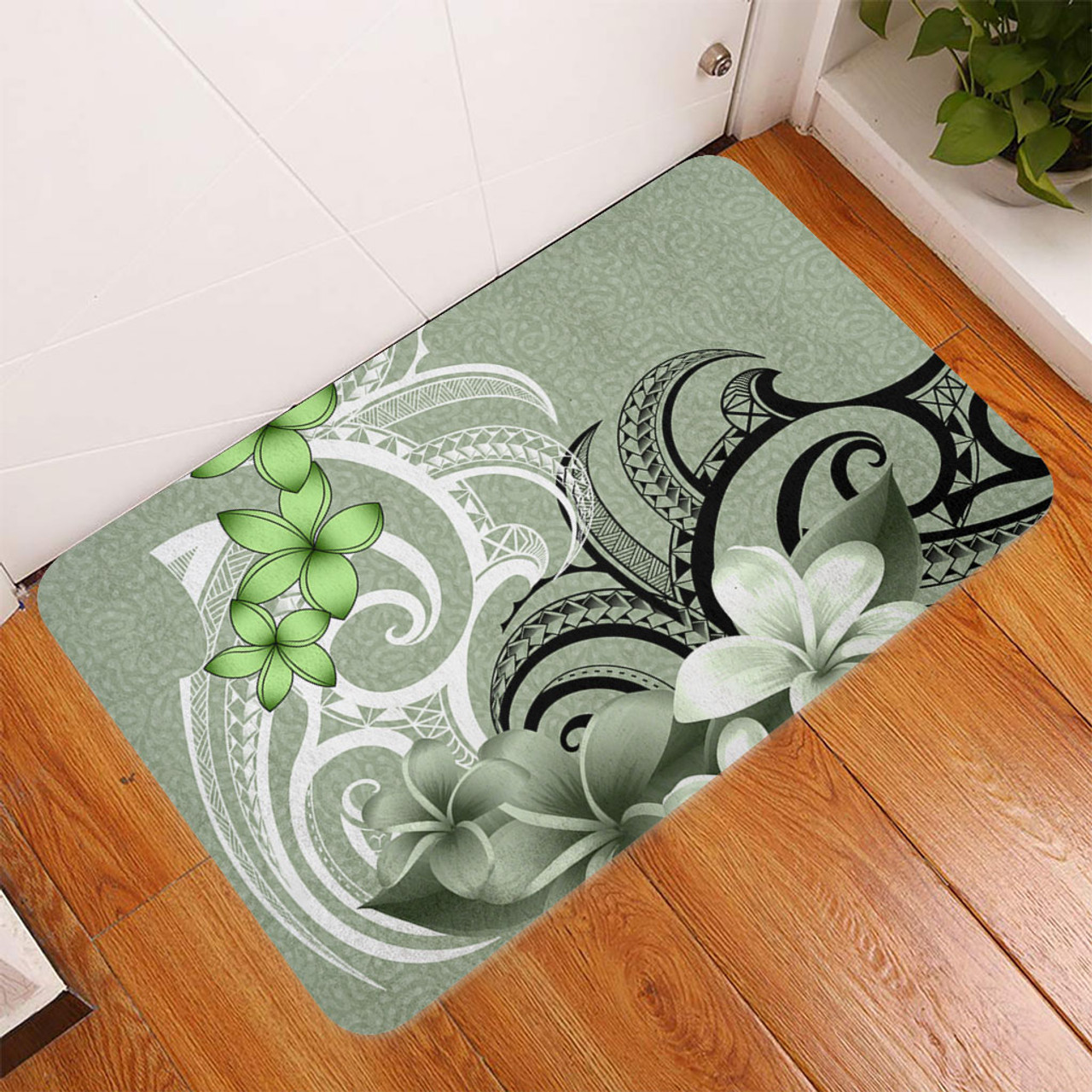 Polynesian Door Mat Polynesian Floral Spirit Sage Green