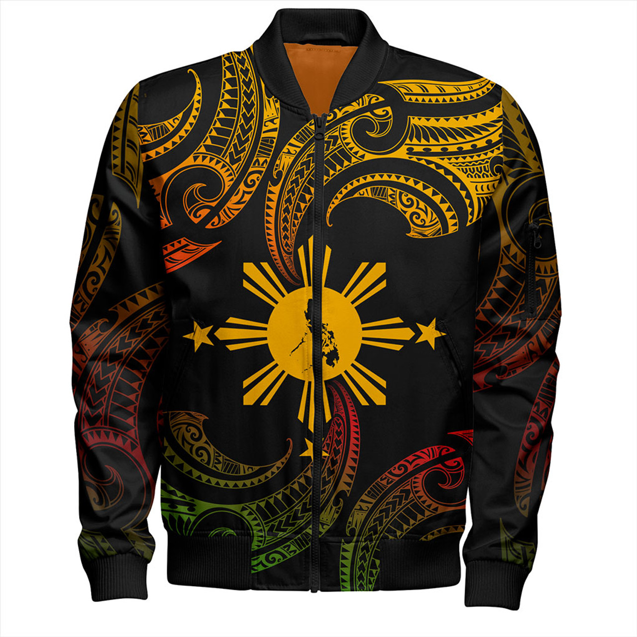 Philippines Filipinos Bomber Jacket Tribal Polynesian Wave Tattoo