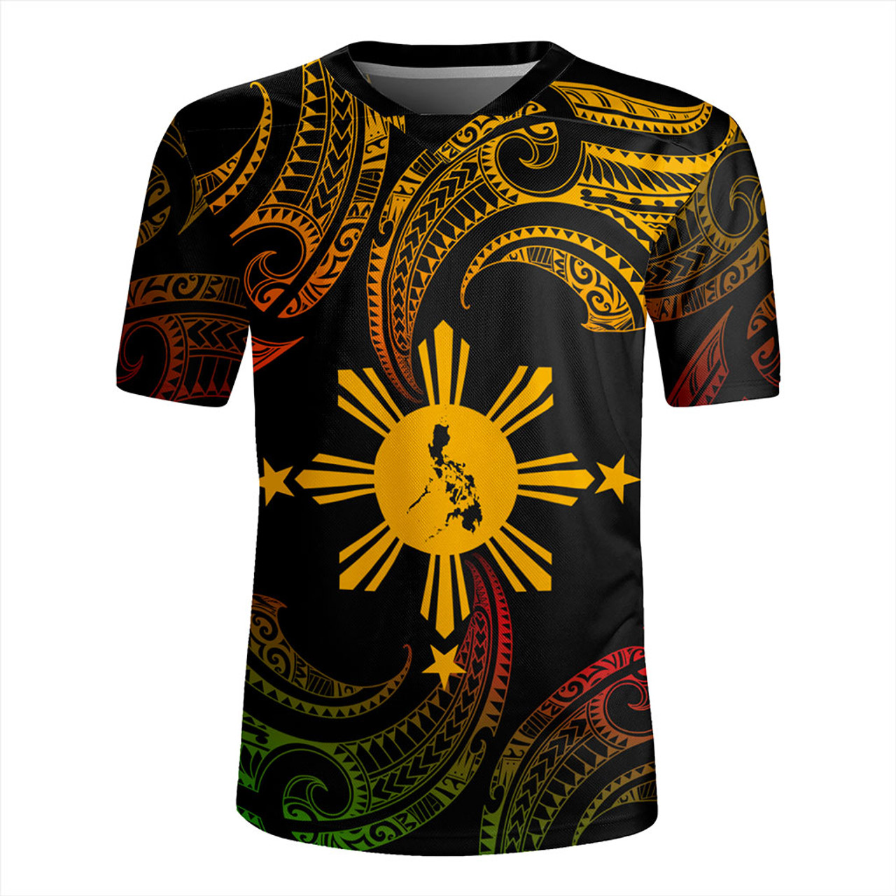 Philippines Filipinos Rugby Jersey Tribal Polynesian Wave Tattoo