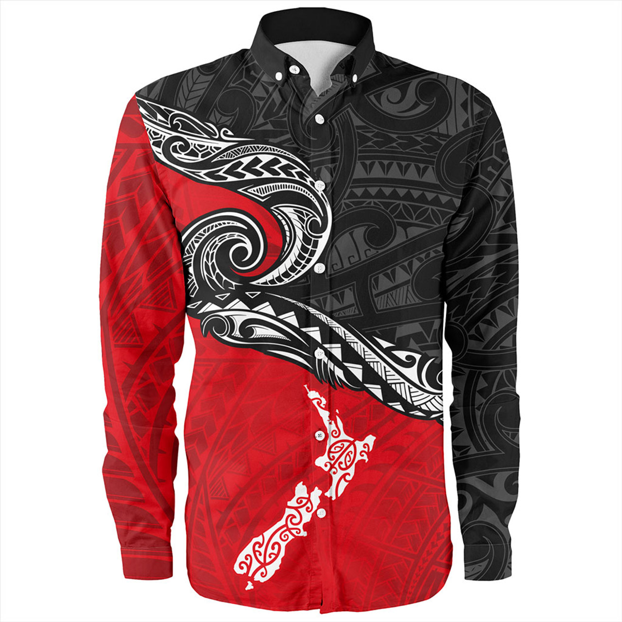 New Zealand Long Sleeve Shirt Maori Tribal Design Flag With Map