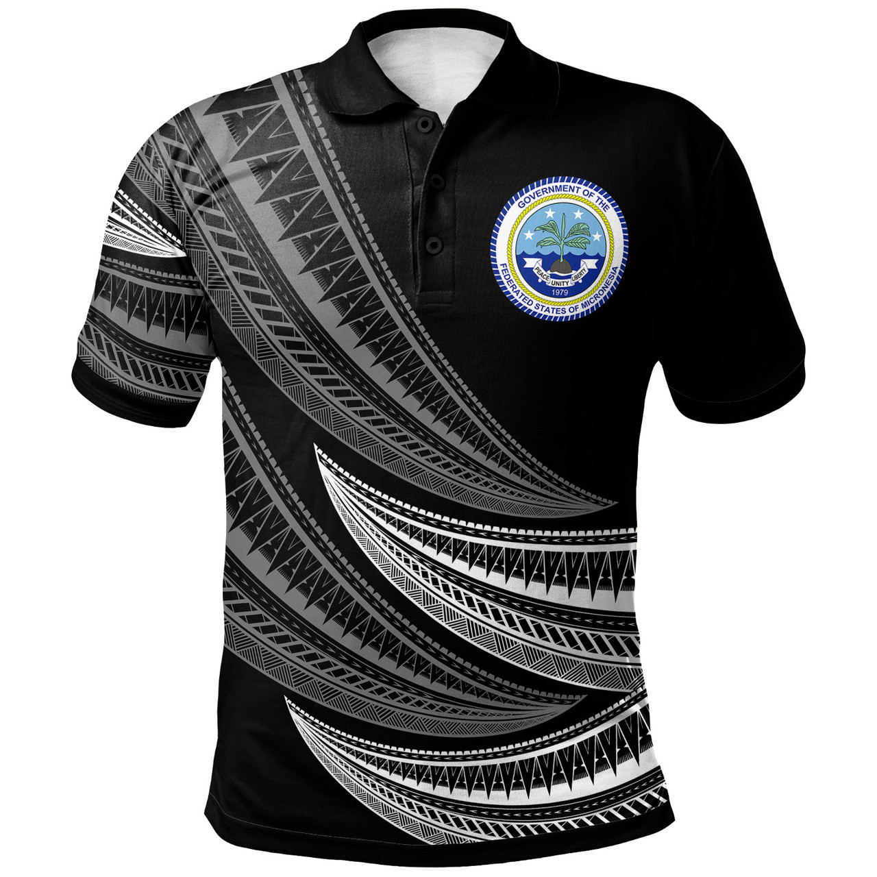 Federated States Of Micronesia Custom Personalised Polo Shirt - Wave Pattern Alternating White1