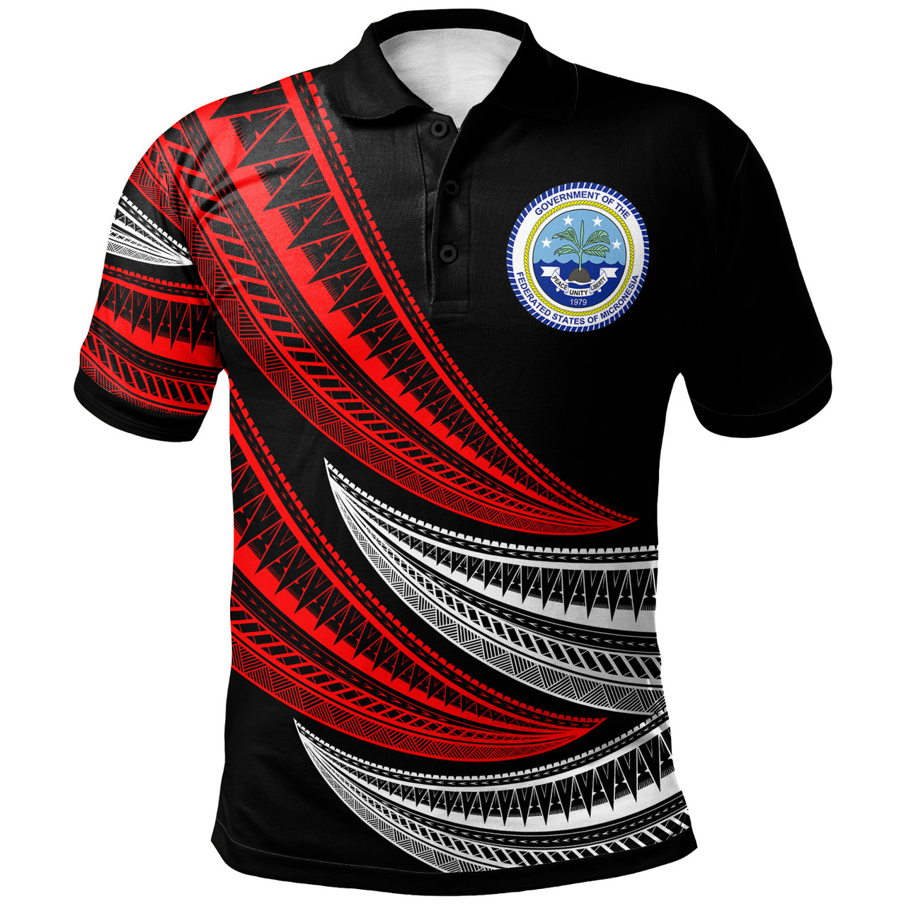Federated States Of Micronesia Custom Personalised Polo Shirt - Wave Pattern Alternating Red1