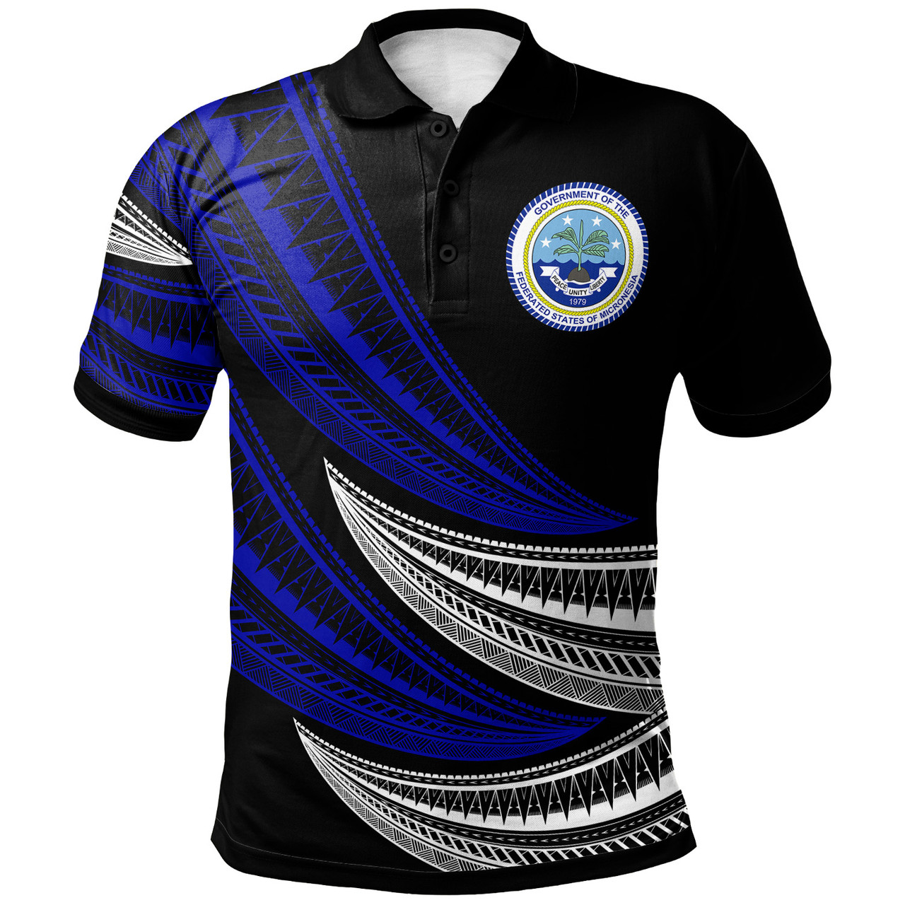 Federated States Of Micronesia Custom Personalised Polo Shirt - Wave Pattern Alternating Blue1