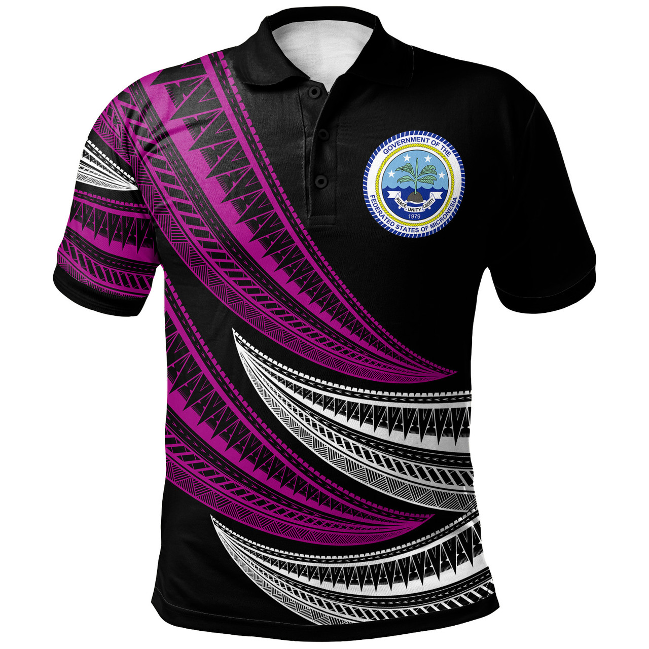 Federated States Of Micronesia Custom Personalised Polo Shirt - Wave Pattern Alternating