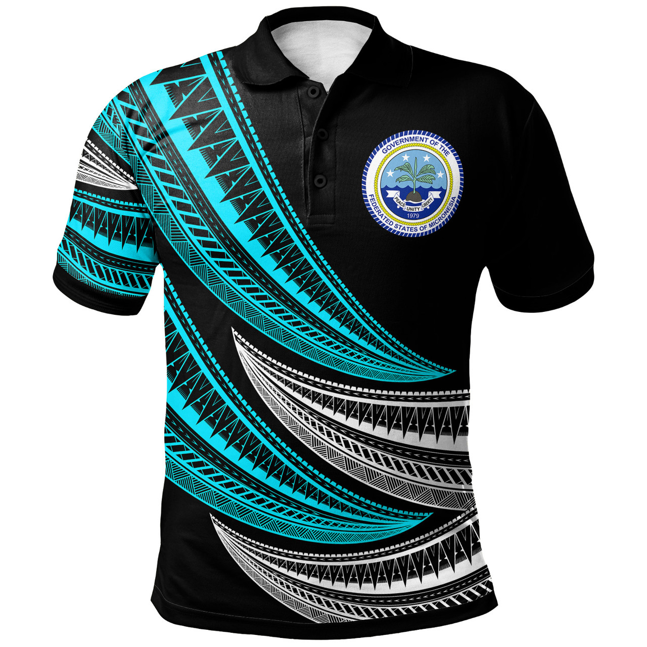 Federated States Of Micronesia Custom Personalised Polo Shirt - Wave Pattern Alternating Turquoise1