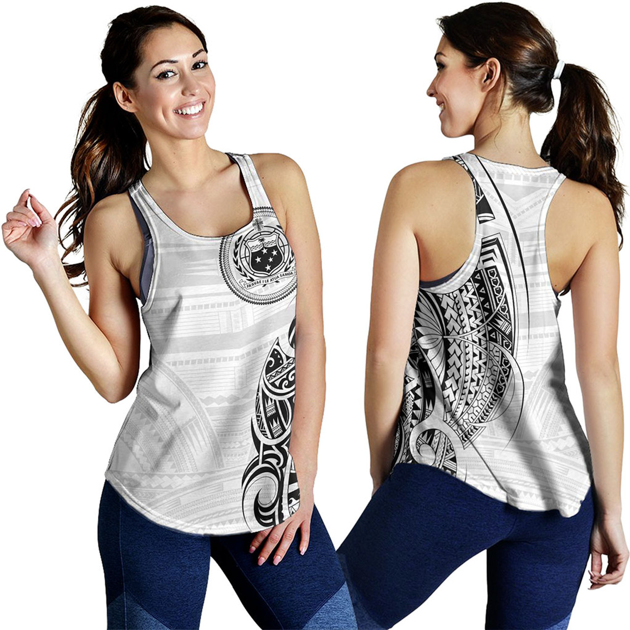 Samoa Women Tank Polynesia Tribal Pattern Coat Of Arms