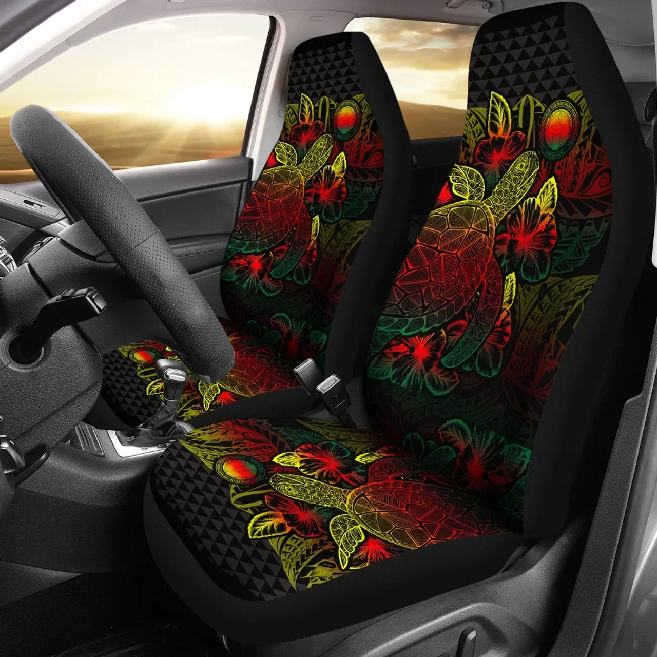 Northern Mariana Islands Car Seat Covers - CNMI Seal Turtle Hibiscus Reggae