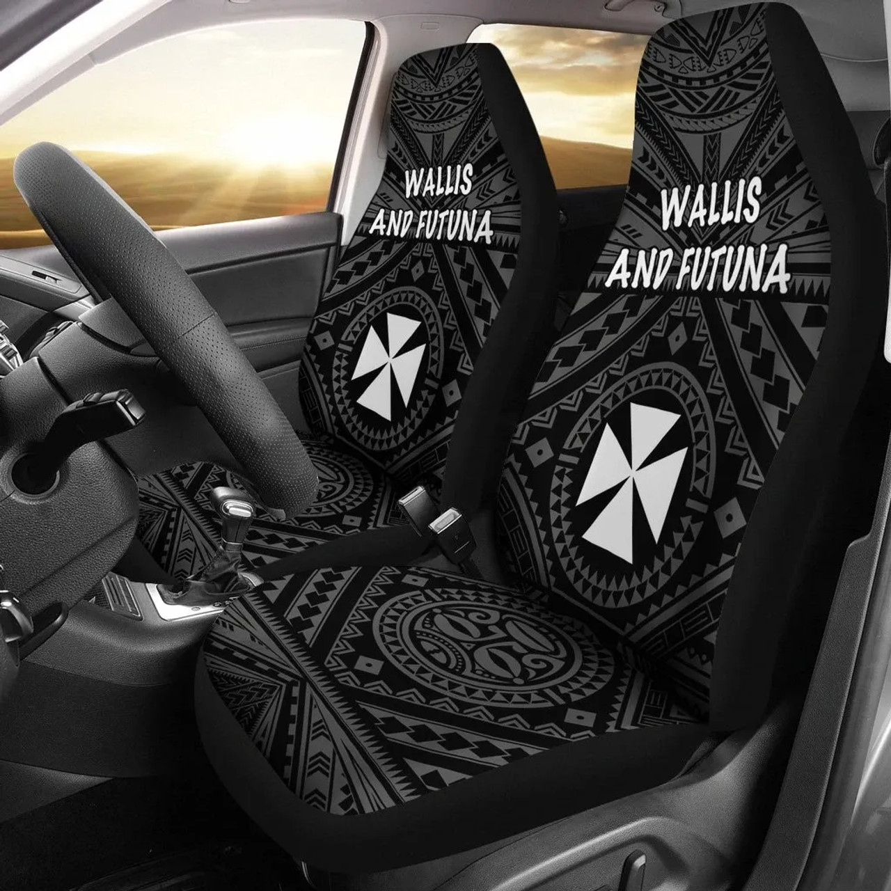 Wallis and Futuna Car Seat Covers - Wallis and Futuna Seal With Polynesian Tattoo Style