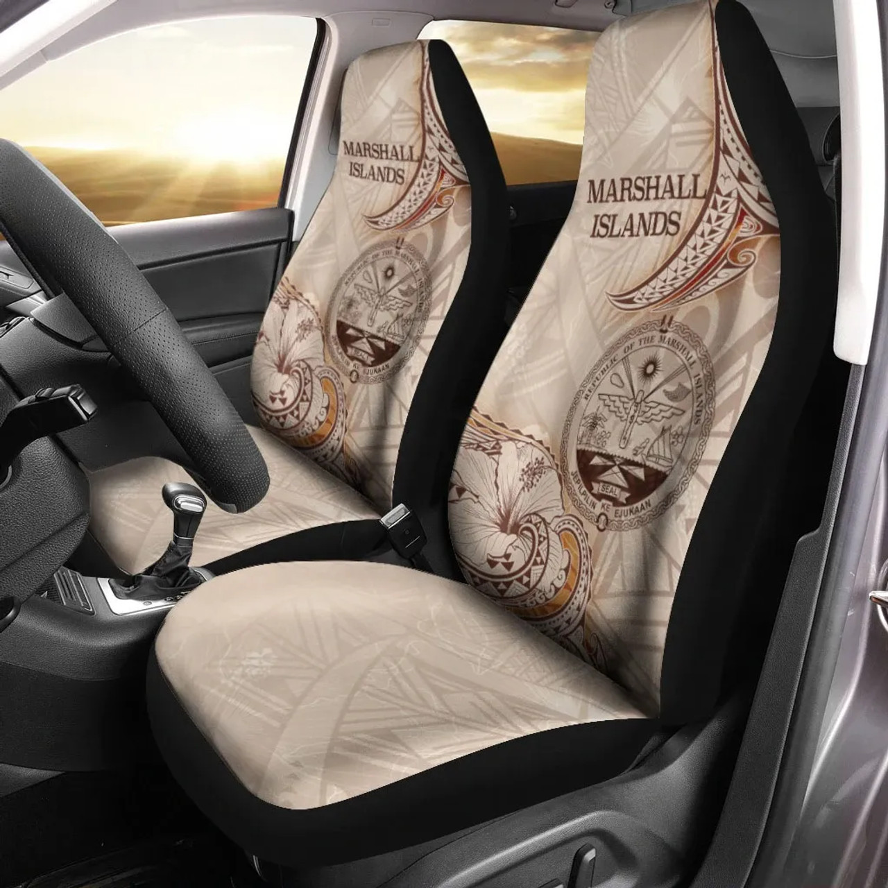 Marshall Islands Car Seat Cover - Hibiscus Flowers Vintage Style
