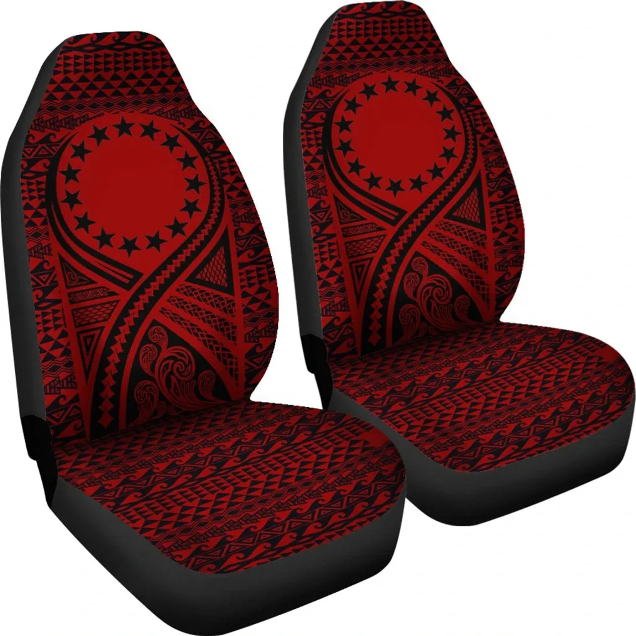 Cook Islands Car Seat Cover - Cook Islands Flag Polynesian Tattoo Red