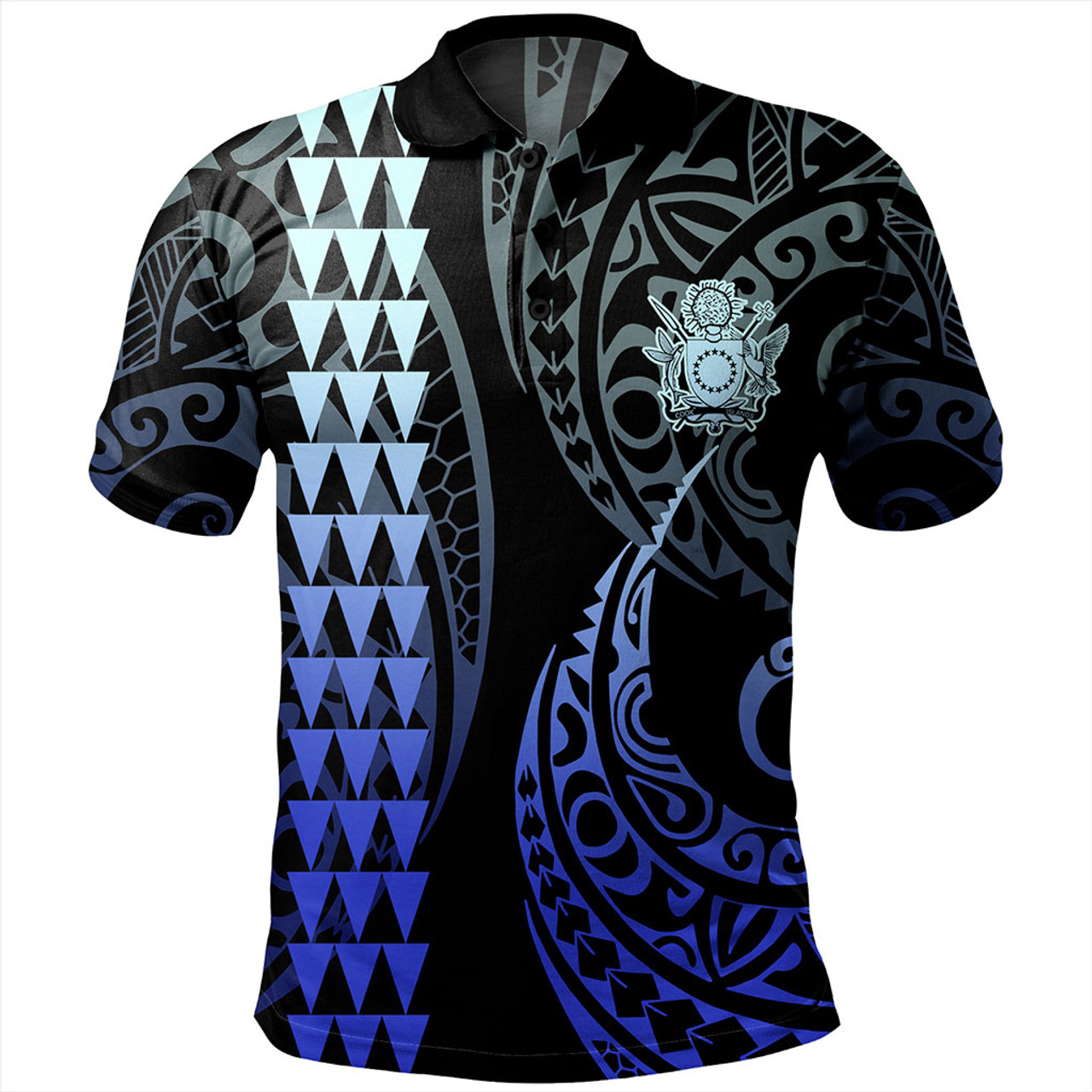 Cook Islands Polo Shirt Kakau Style Gradient Blue