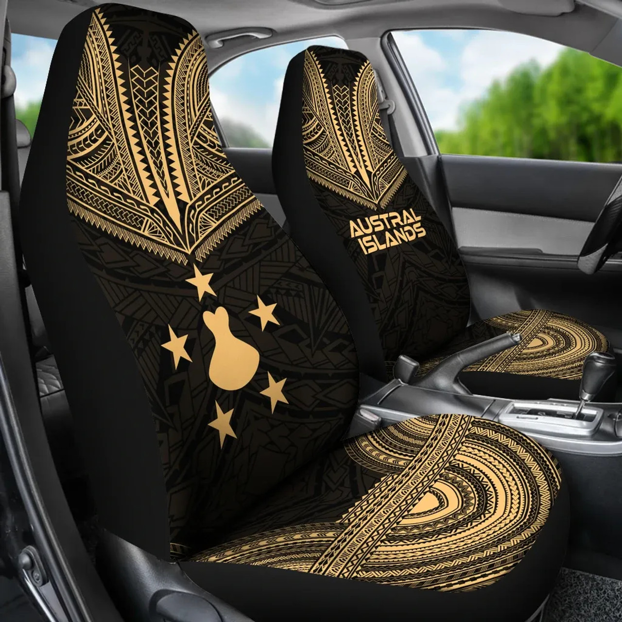 Austral Islands Car Seat Cover - Austral Islands Flag Polynesian Chief Tattoo Gold Version