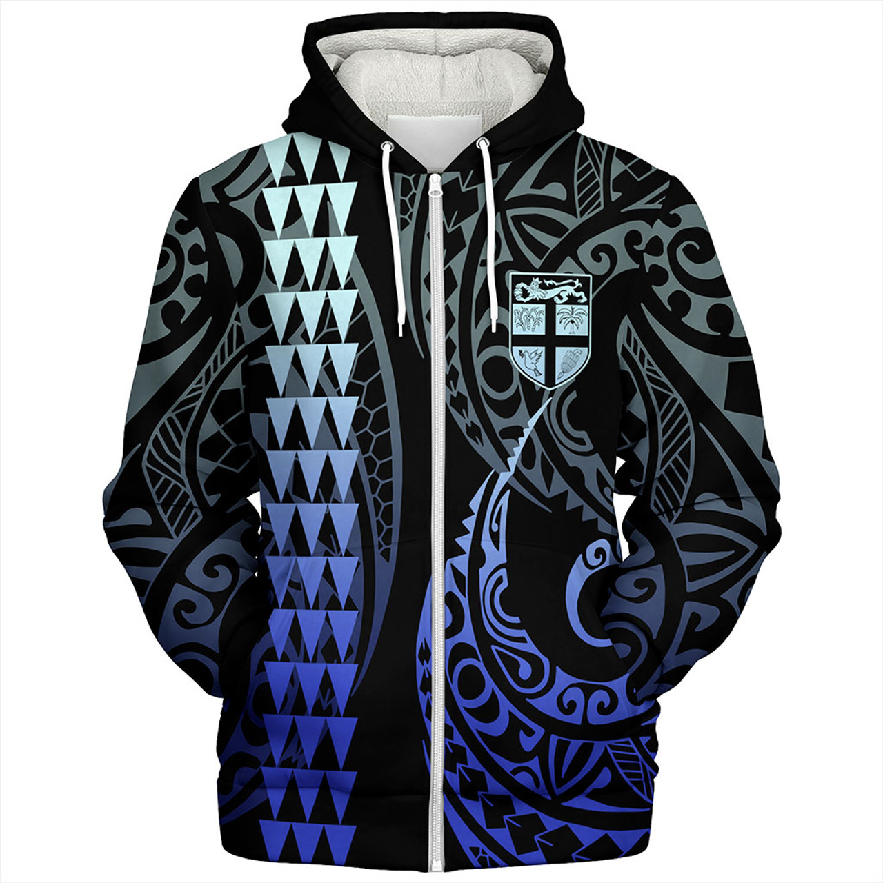 Fiji Sherpa Hoodie Kakau Style Gradient Blue