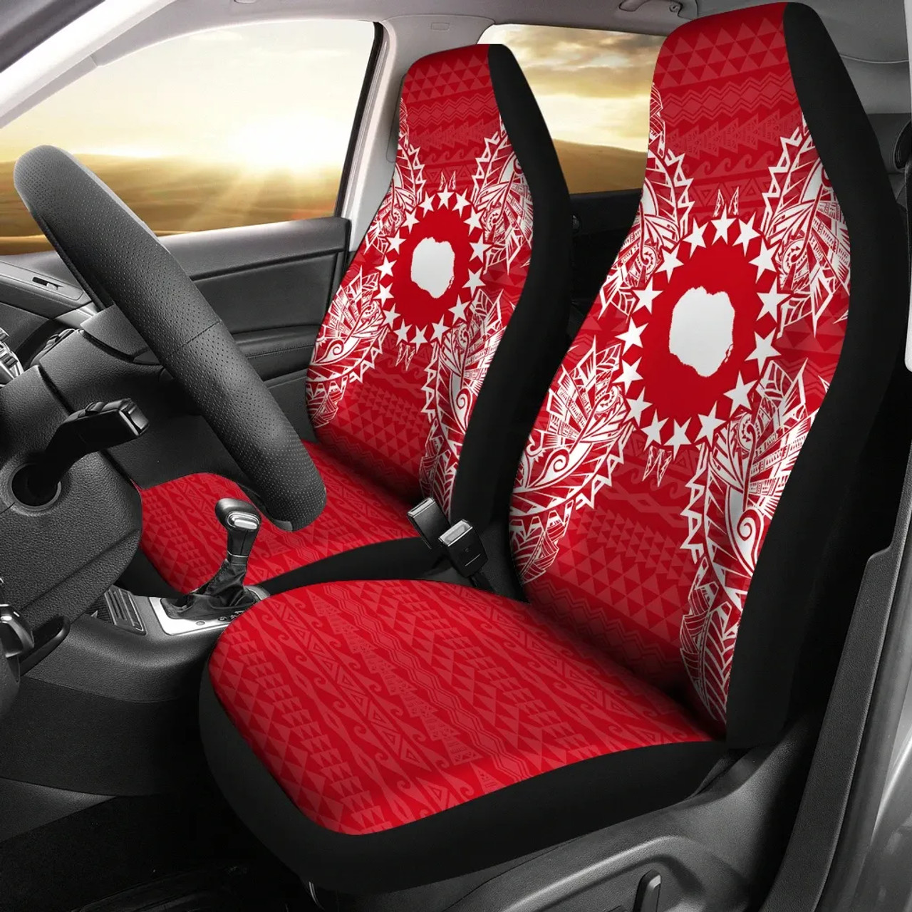 Cook Islands Car Seat Cover - Cook Islands Flag Map Red White