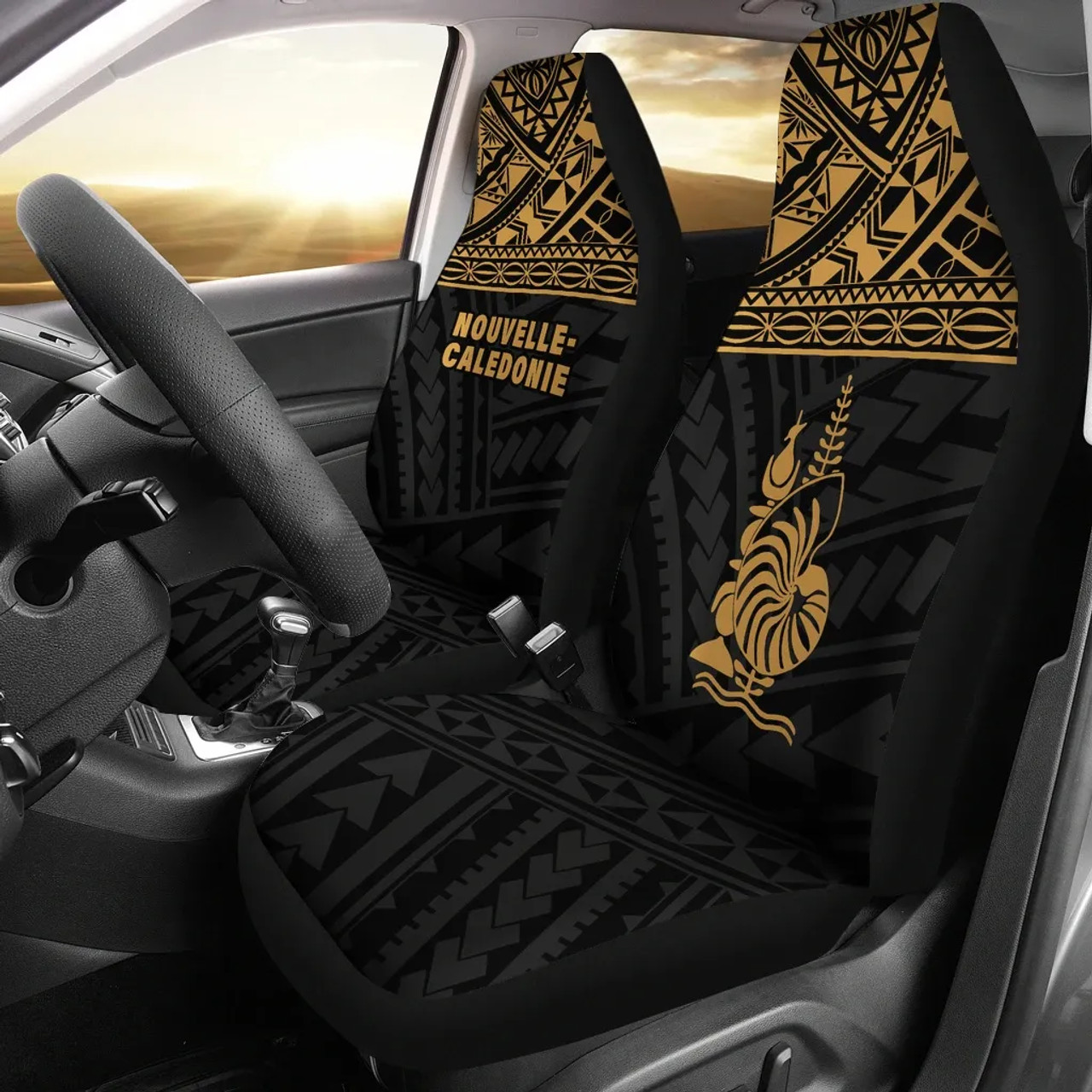 New Caledonia Car Seat Covers - New Caledonia Gold Coat Of Arms Polynesian Tattoo