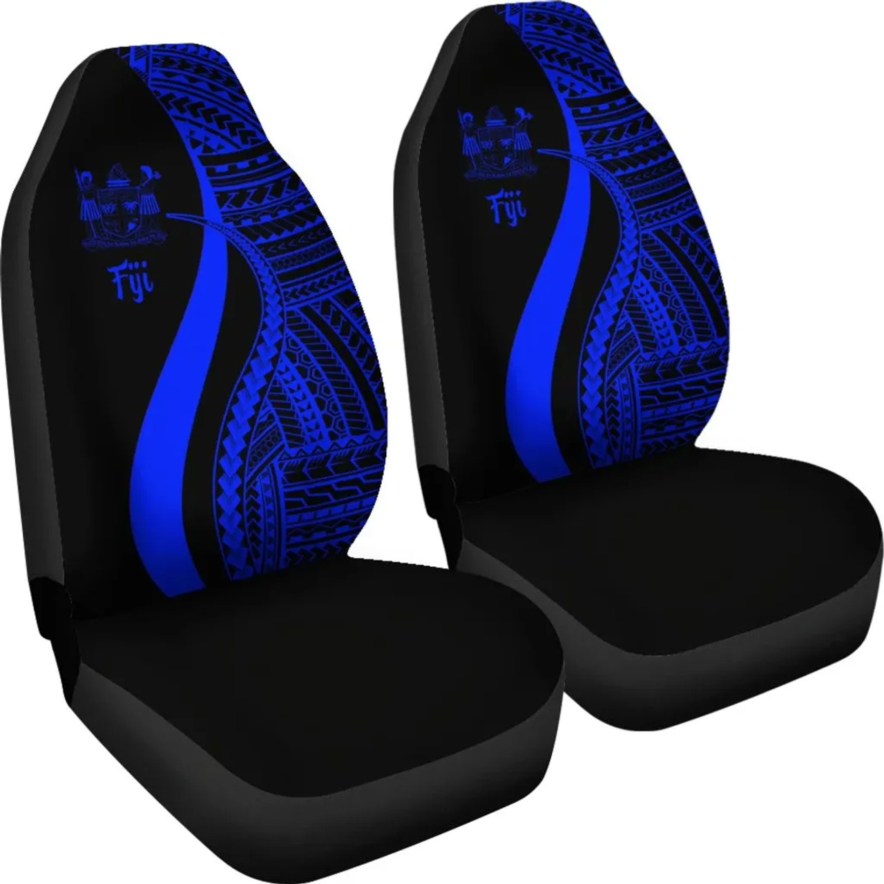 Fiji Car Seat Covers - Blue Polynesian Tentacle Tribal Pattern Crest