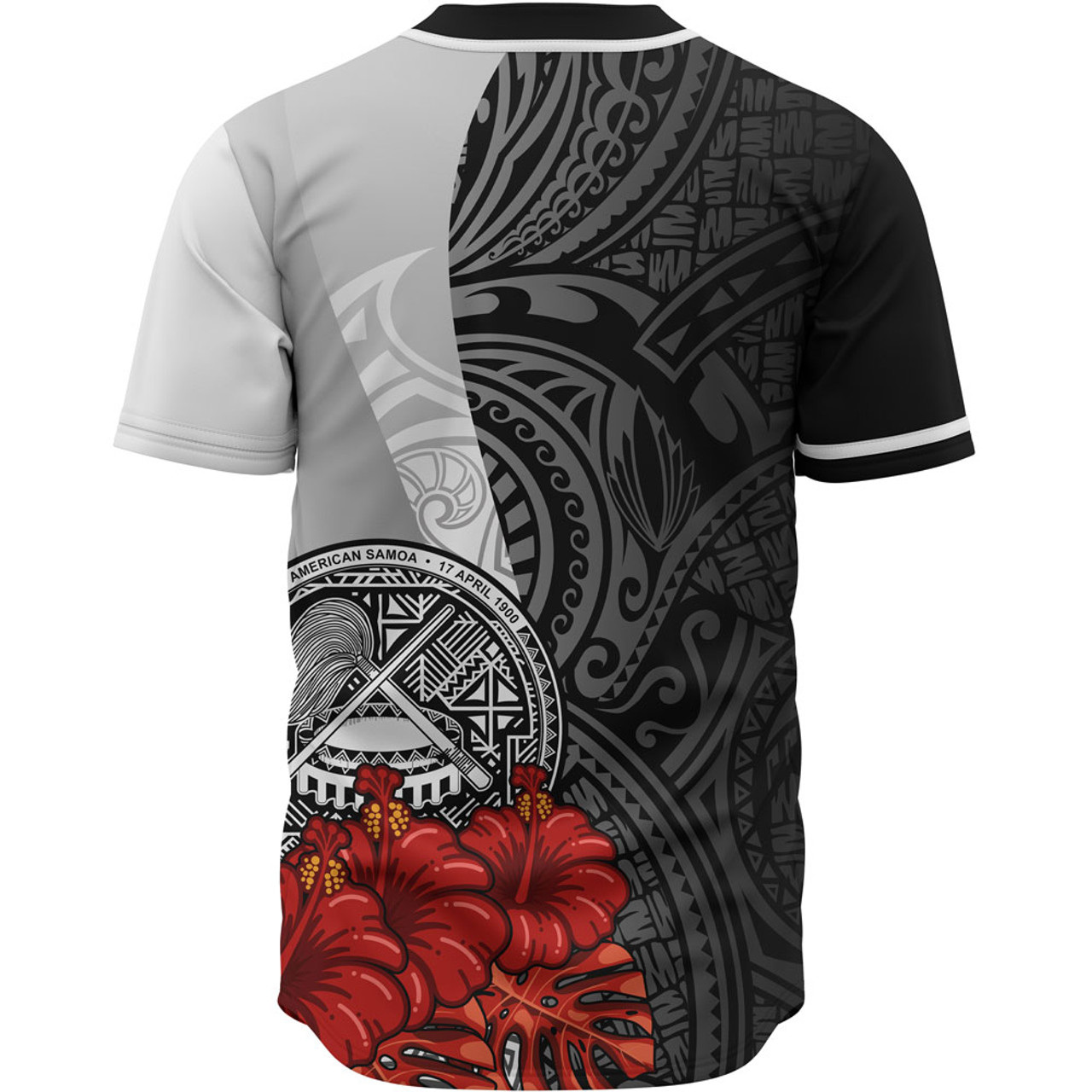 American Samoa Polynesian Baseball Shirt - Coat Of Arm With Hibiscus White