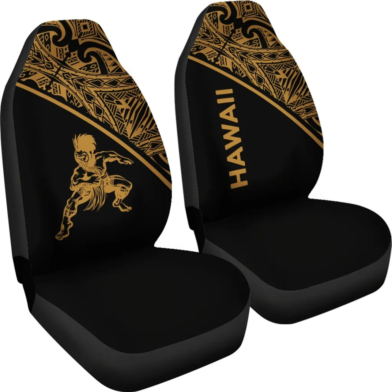 Hawaii Car Seat Covers - Polynesian Warriors Tattoo Gold Curve
