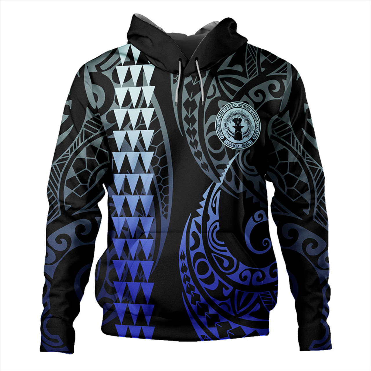 Northern Mariana Islands Hoodie Kakau Style Gradient Blue