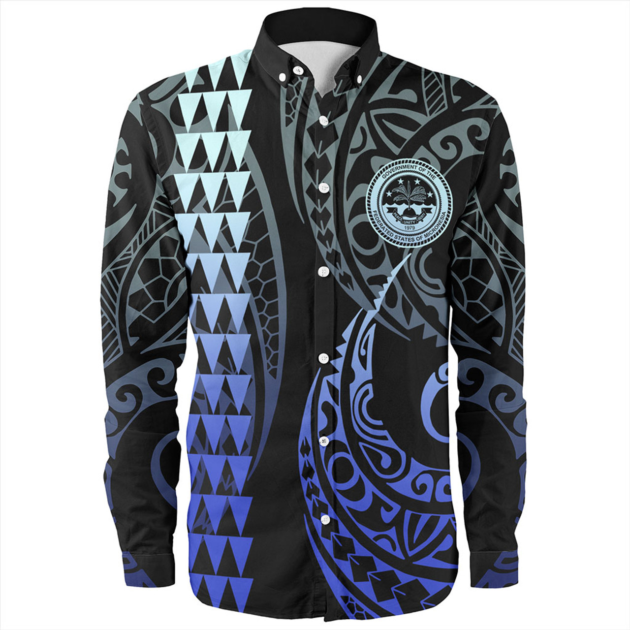 Federated States Of Micronesia Long Sleeve Shirt Kakau Style Gradient Blue