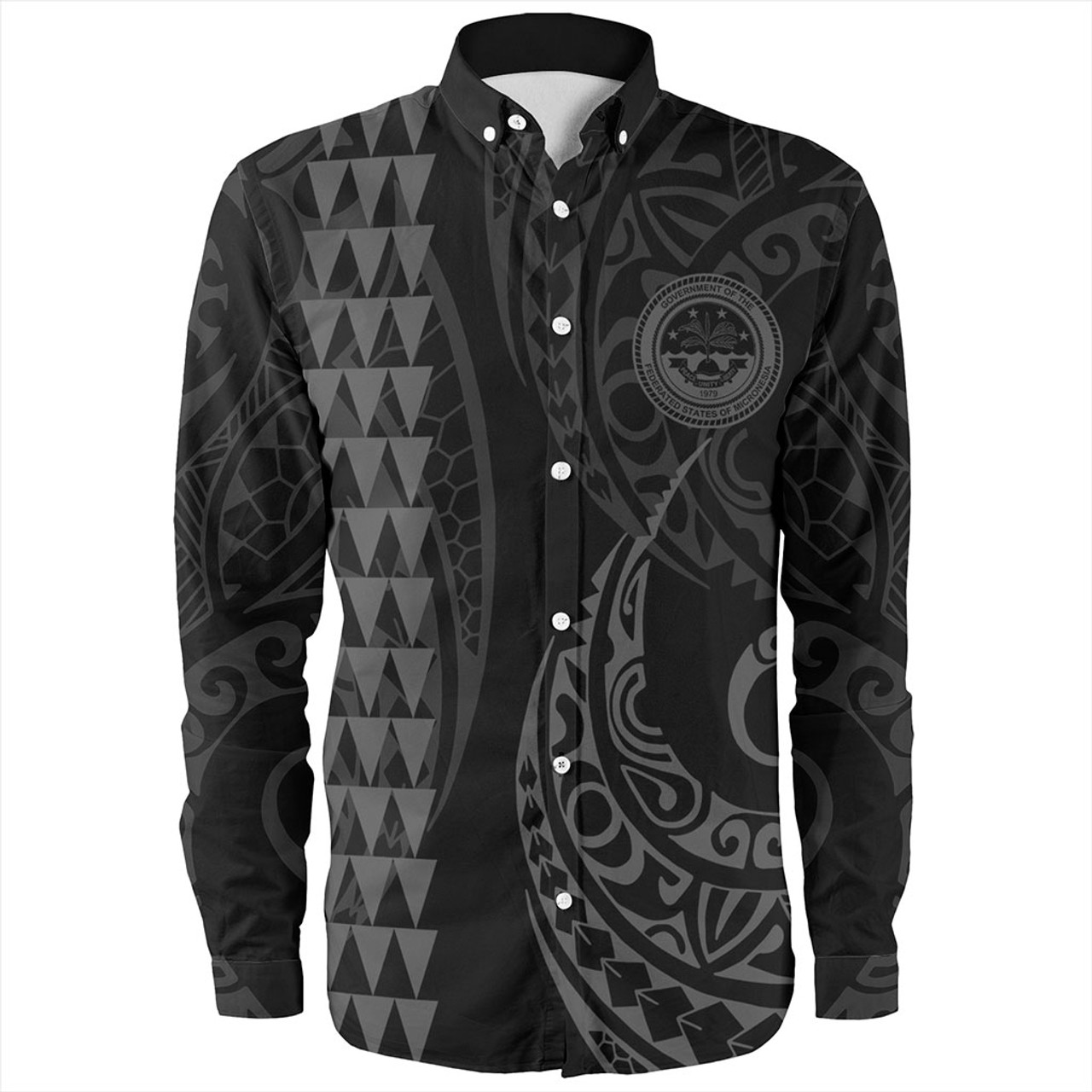 Federated States Of Micronesia Long Sleeve Shirt Kakau Style Gray