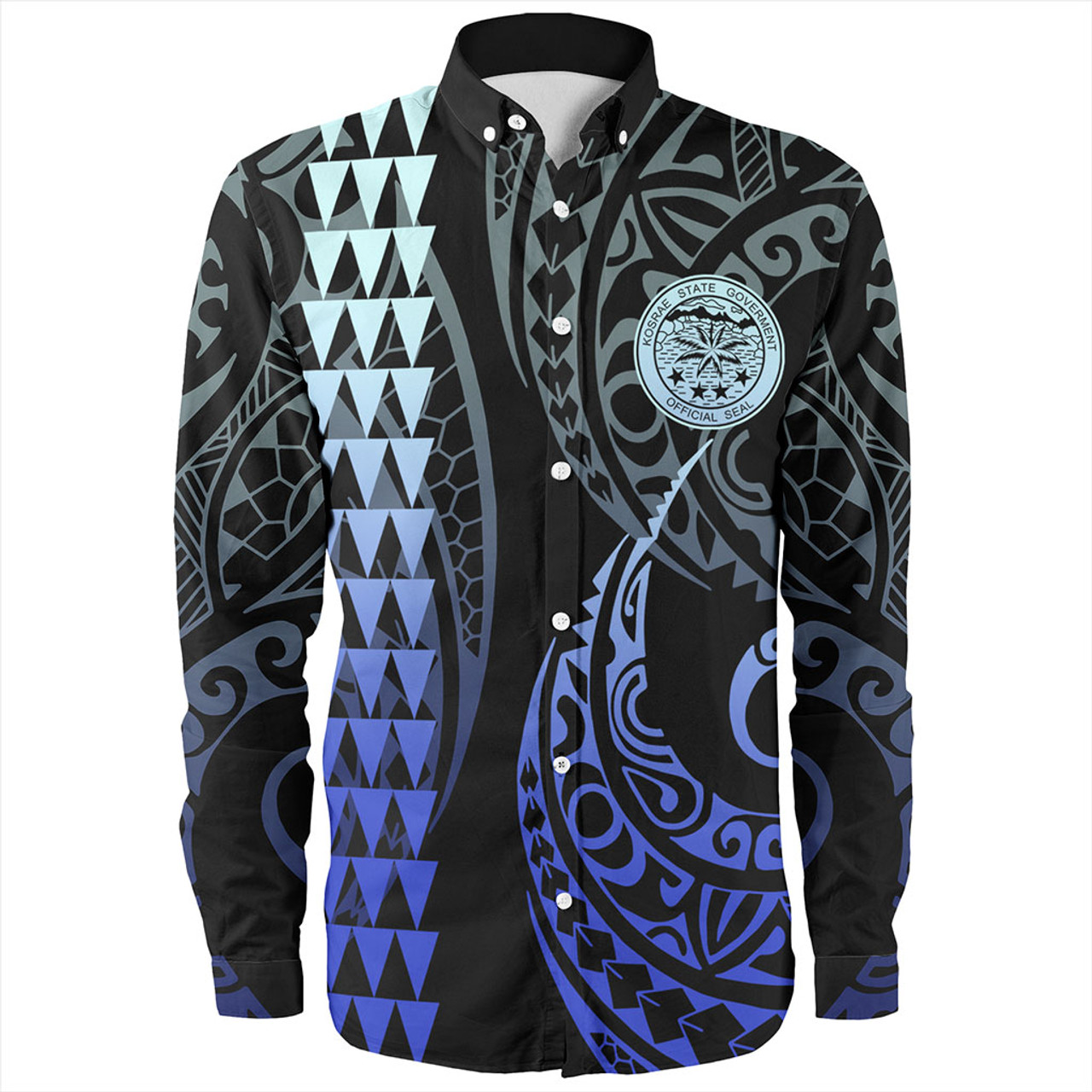 Kosrae Long Sleeve Shirt Kakau Style Gradient Blue