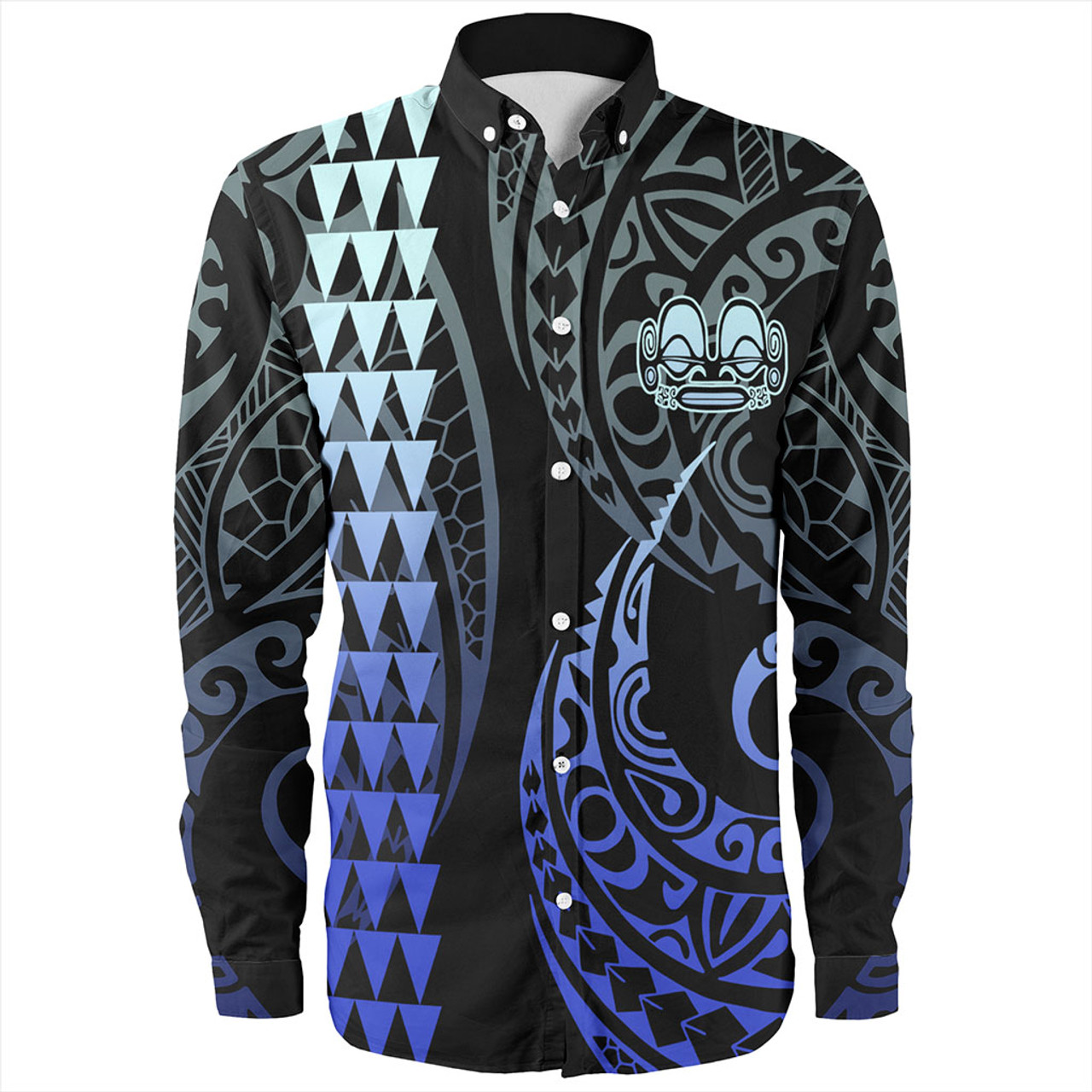Marquesas Islands Long Sleeve Shirt Kakau Style Gradient Blue