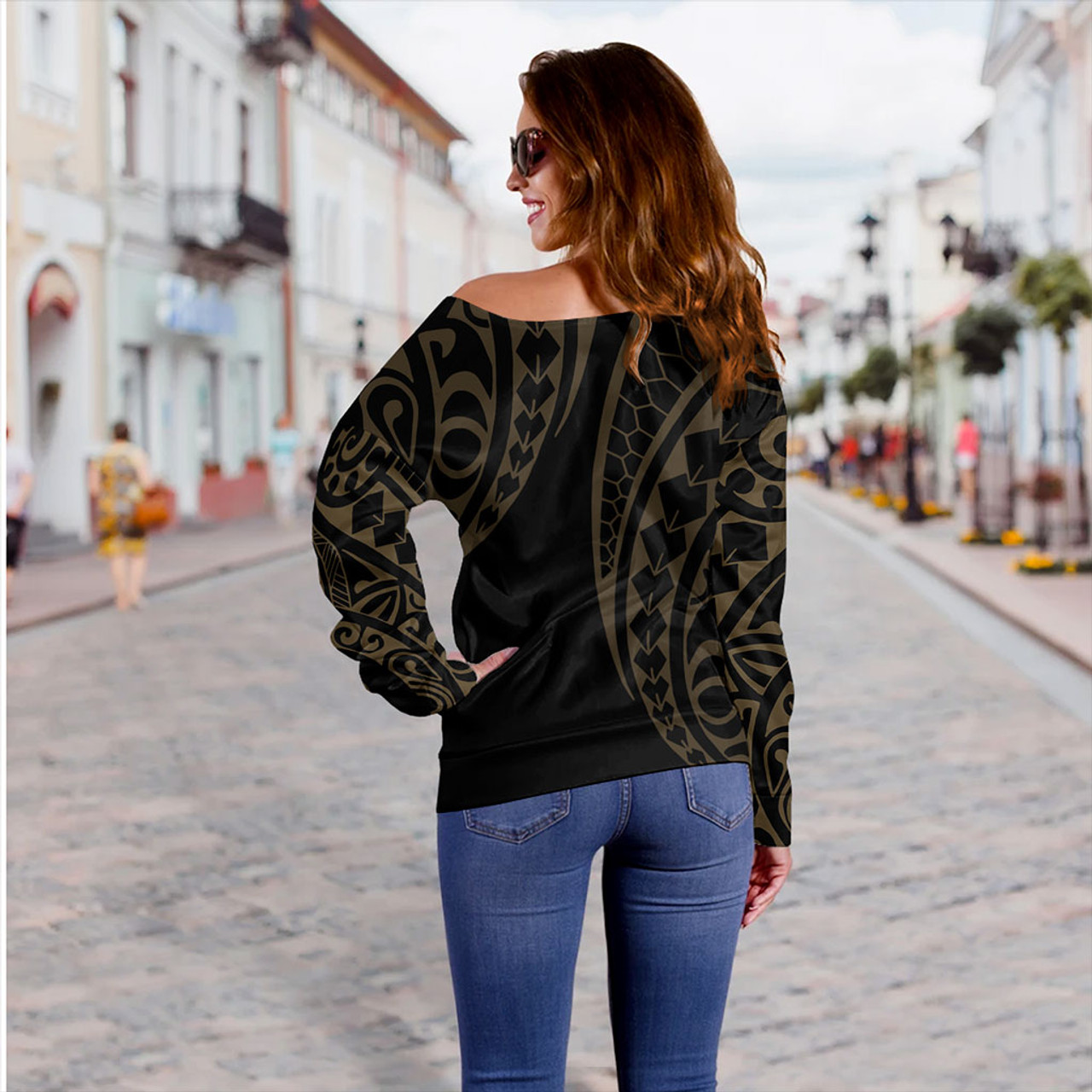Federated States Of Micronesia Off Shoulder Sweatshirt Kakau Style Ver.1