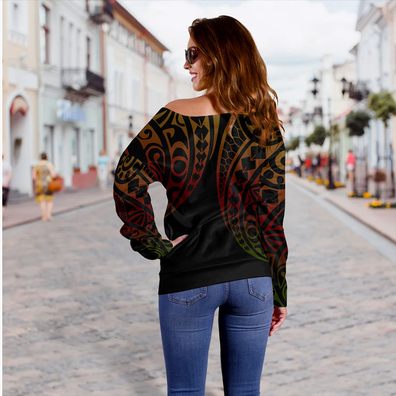 Guam Off Shoulder Sweatshirt Kakau Style