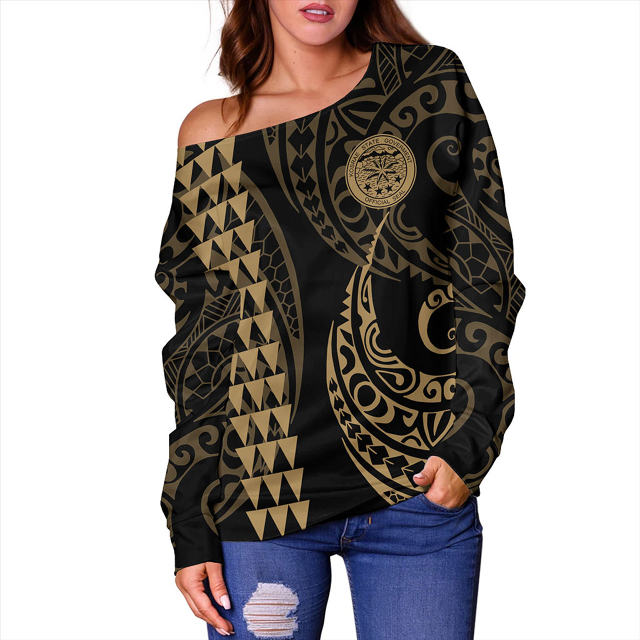 Kosrae Off Shoulder Sweatshirt Kakau Style Ver.1