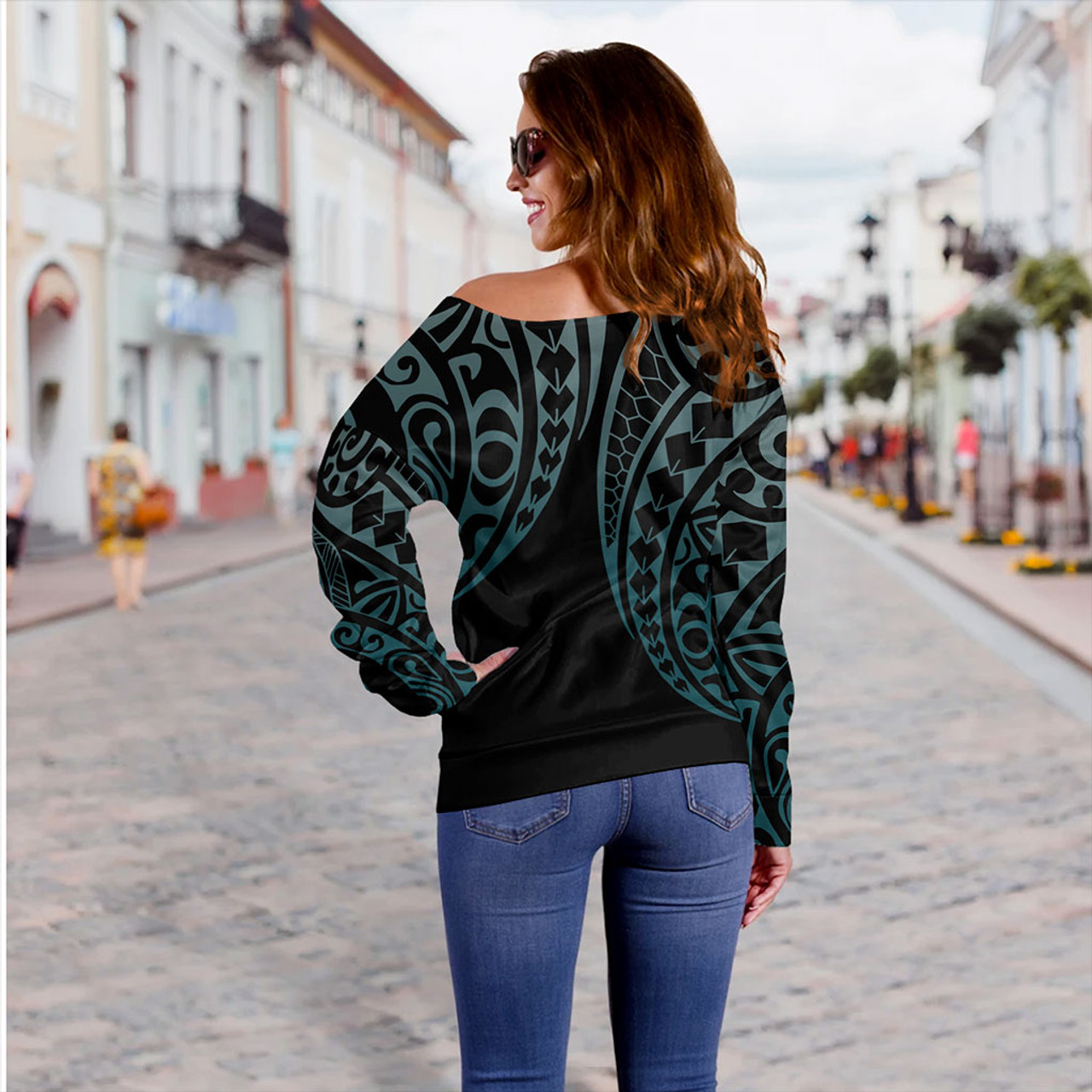 Kosrae Off Shoulder Sweatshirt Kakau Style Ver.1