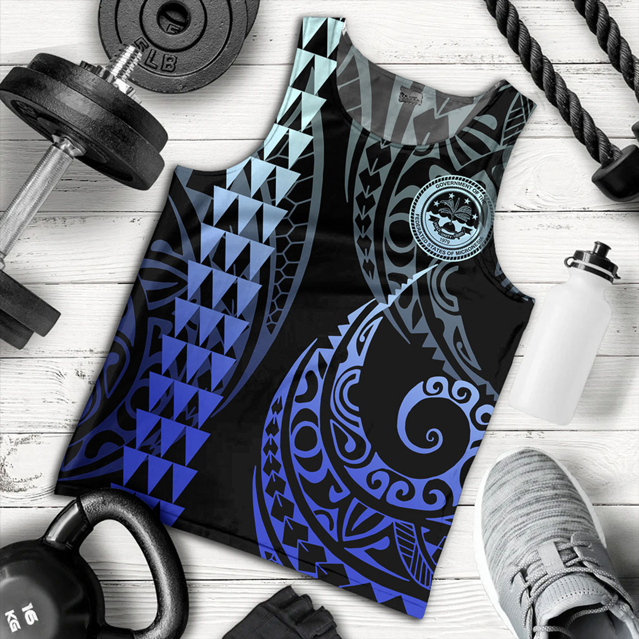 Federated States Of Micronesia Tank Top Kakau Style Gradient Blue