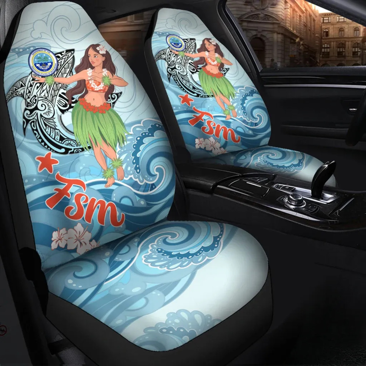 Federated States of Micronesia Car Seat Cover - Polynesian Girls With Shark