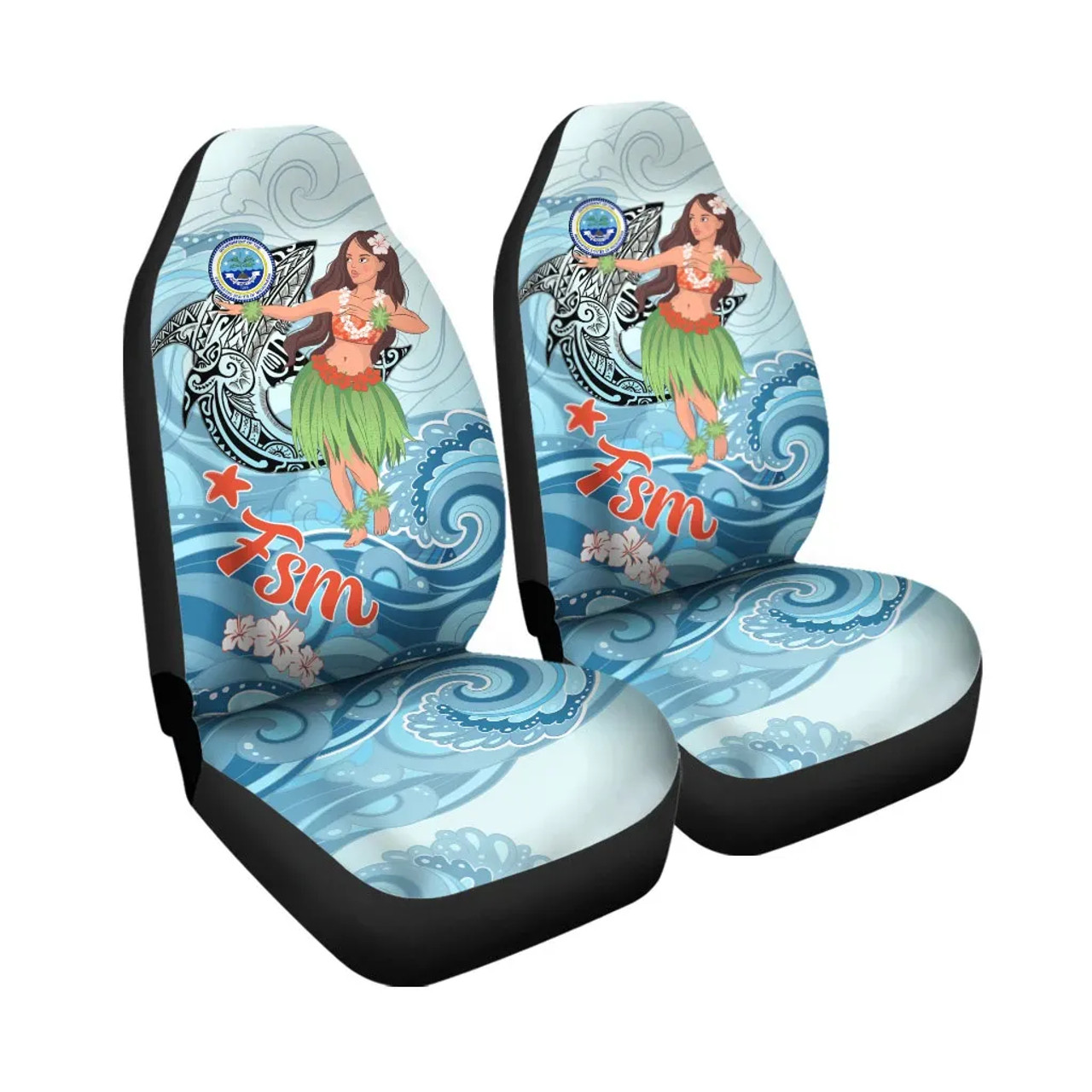 Federated States of Micronesia Car Seat Cover - Polynesian Girls With Shark