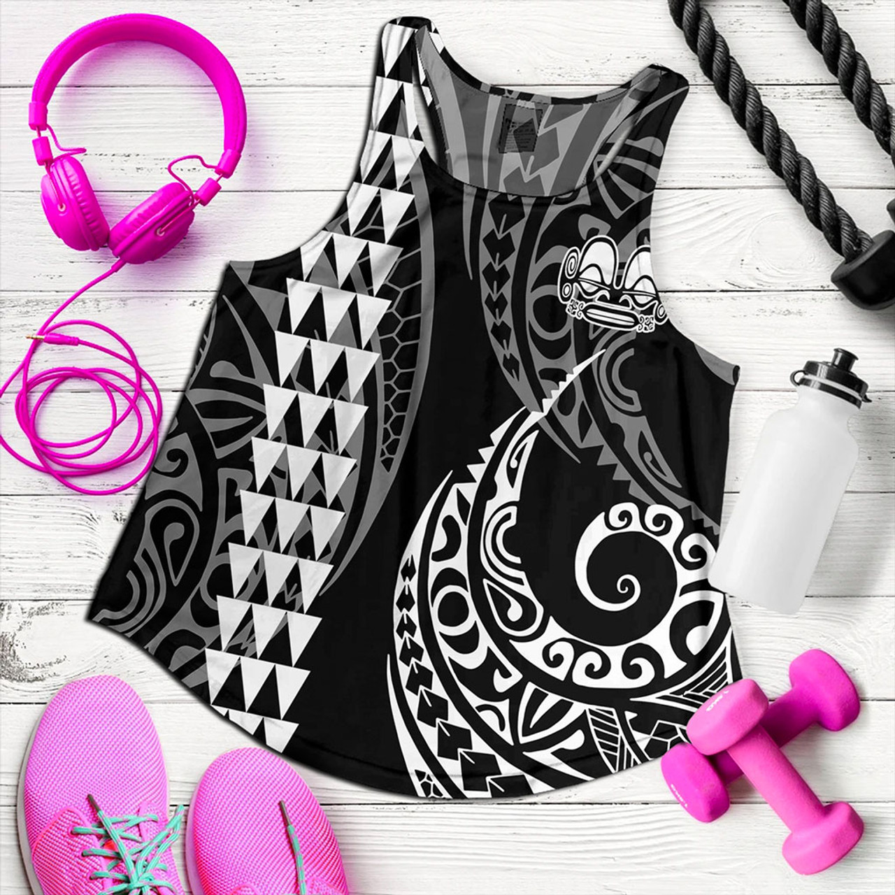Marquesas Islands Women Tank Kakau Style Ver.1 White