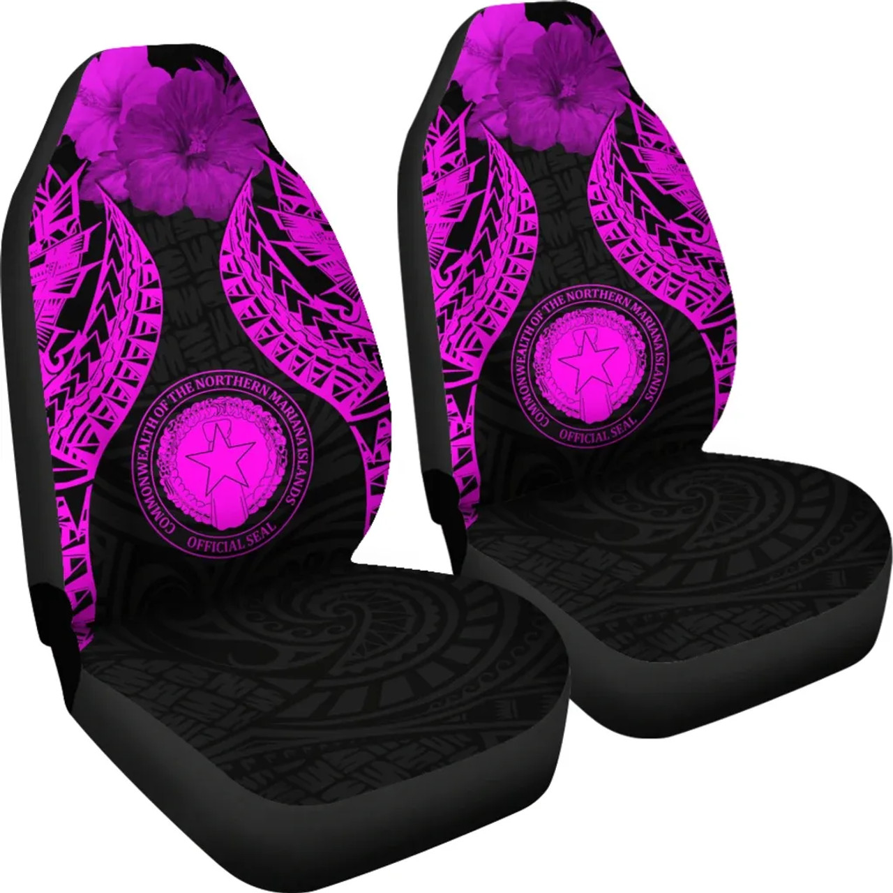 Northern Mariana Islands Polynesian Car Seat Covers Pride Seal And Hibiscus Pink
