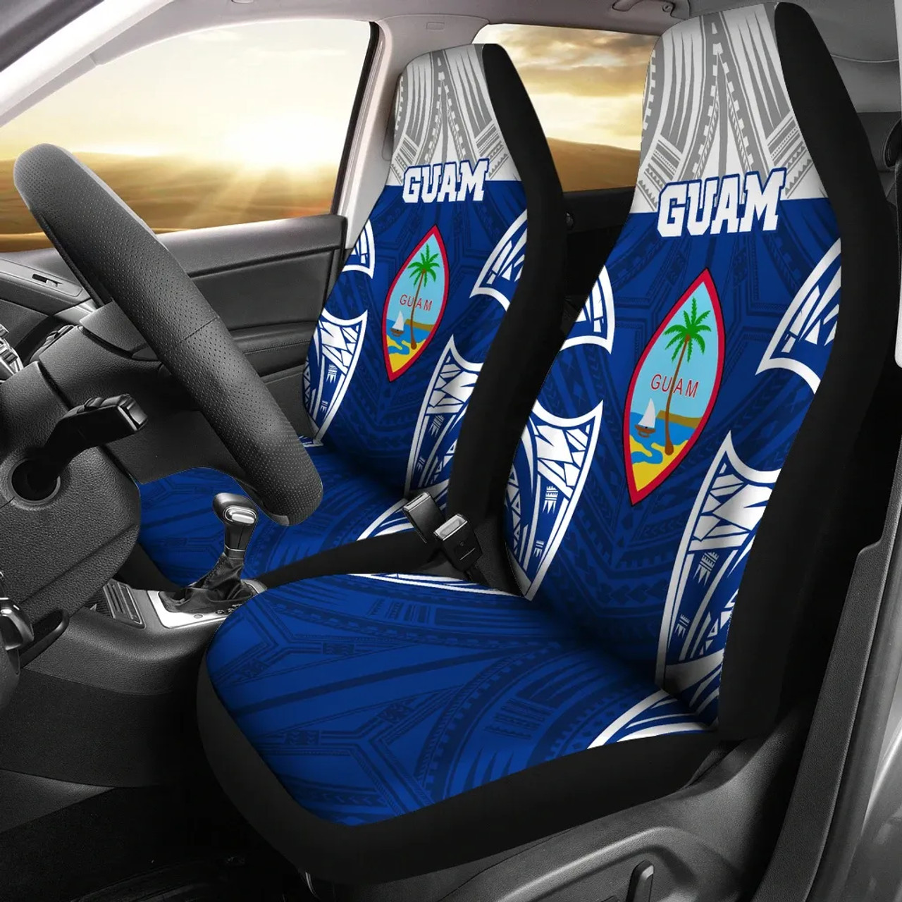 Guam Polynesian Car Seat Covers - Pattern With Seal Blue Version