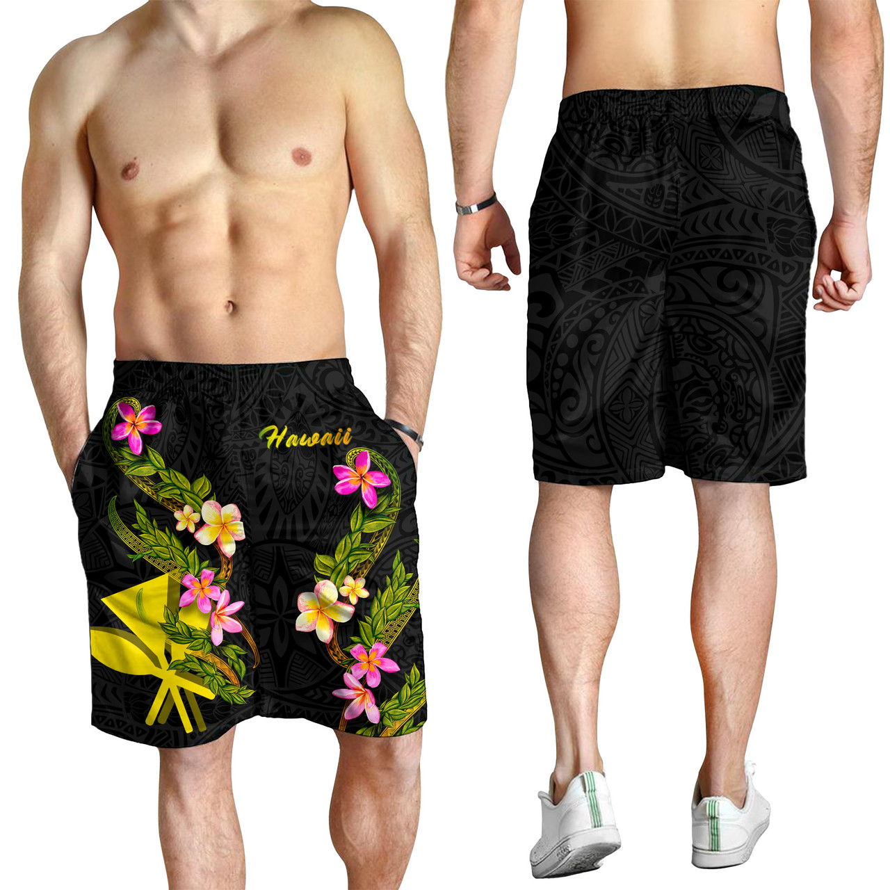 Hawaii Men Shorts Plumeria Tribal2