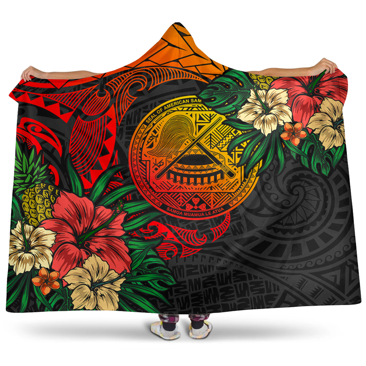American Samoa Hooded Blanket Polynesian Coat Of Arms Tropical
