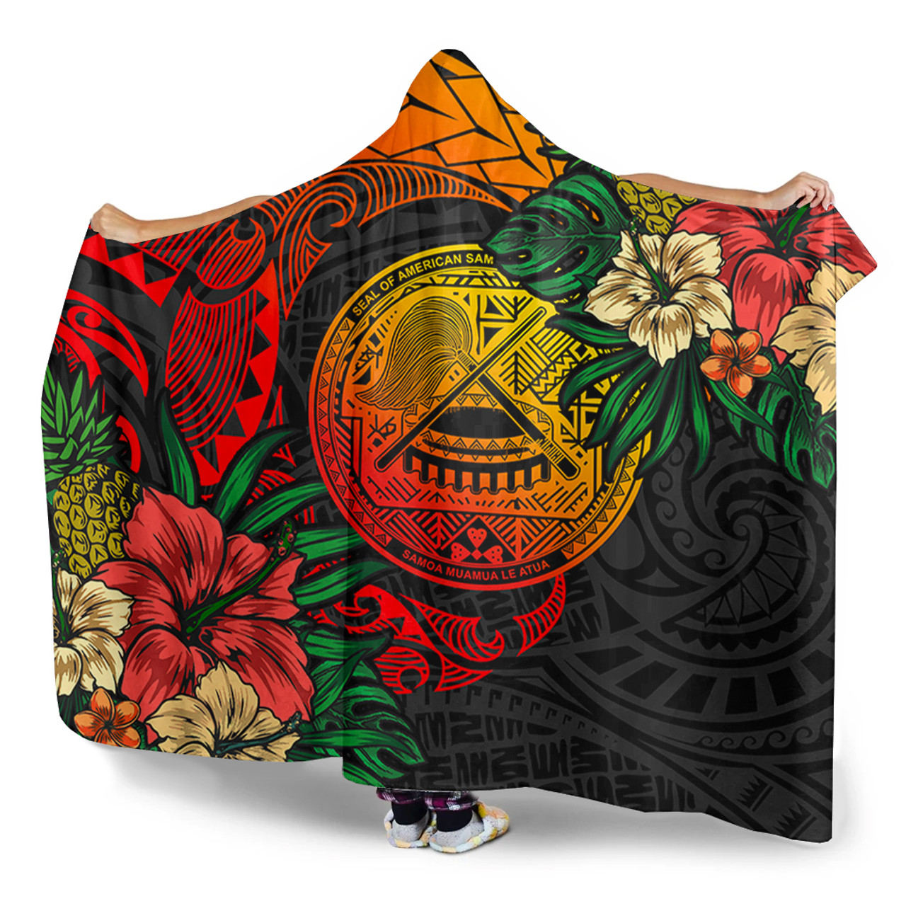 American Samoa Hooded Blanket Polynesian Coat Of Arms Tropical