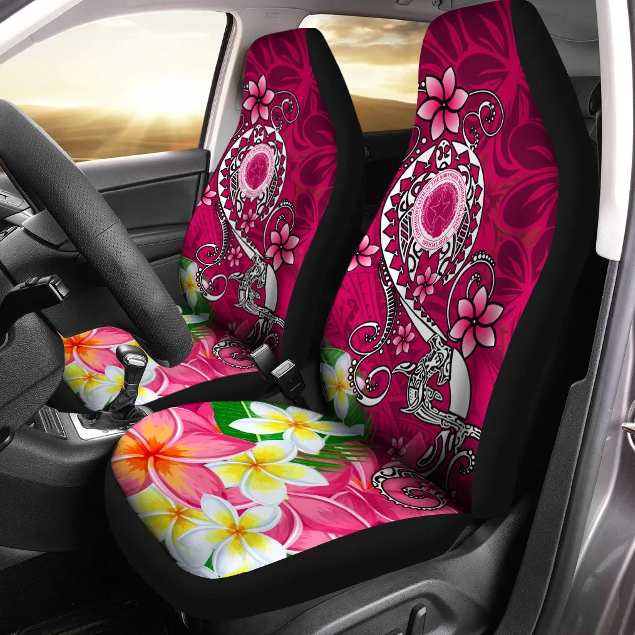 CNMI Car Seat Covers - Turtle Plumeria (Pink)