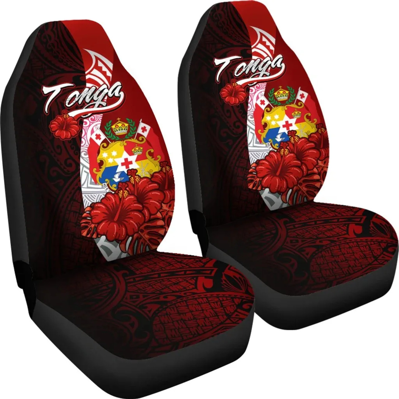 Tonga Polynesian Car Seat Covers - Coat Of Arm With Hibiscus