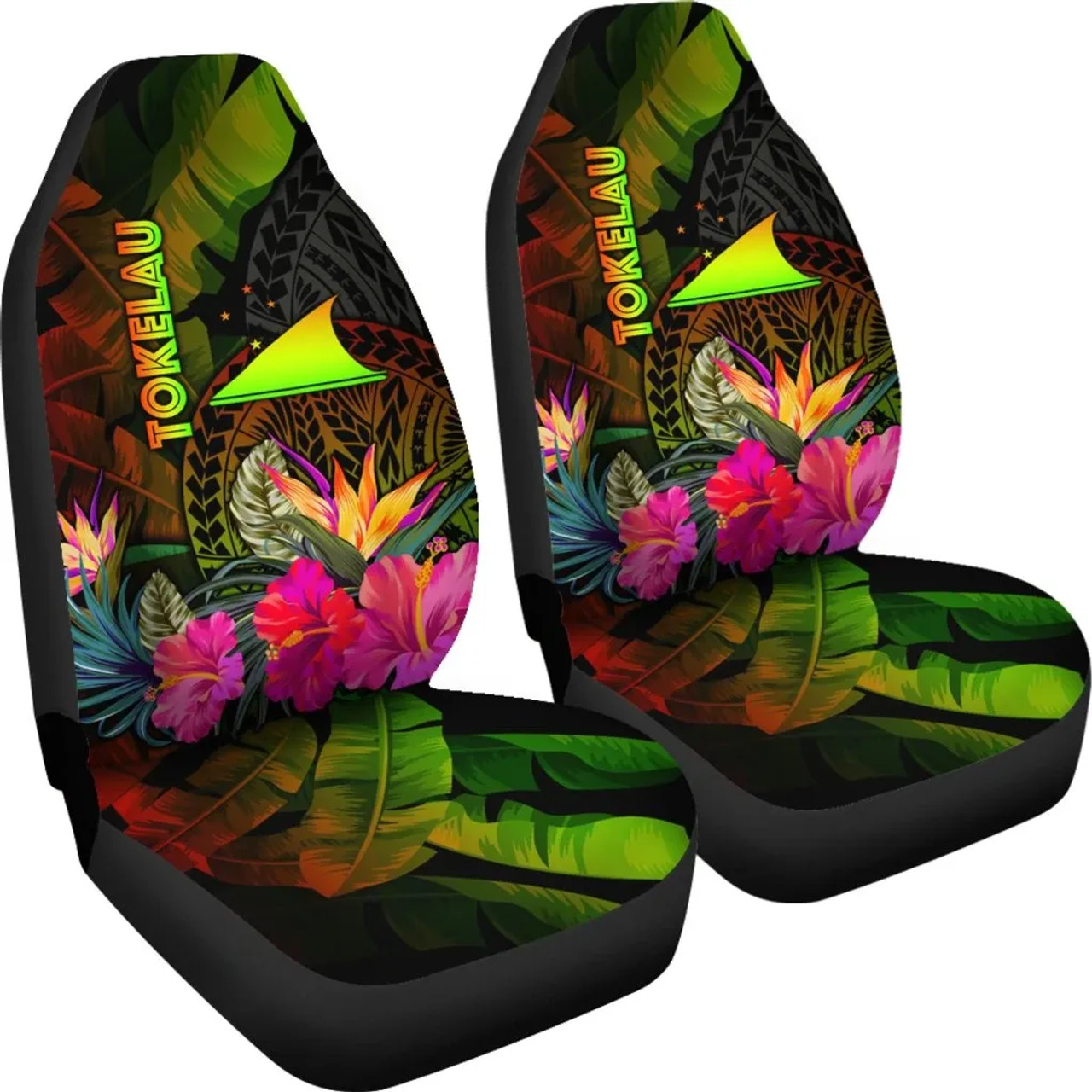 Tokelau Polynesian Car Seat Covers - Hibiscus and Banana Leaves