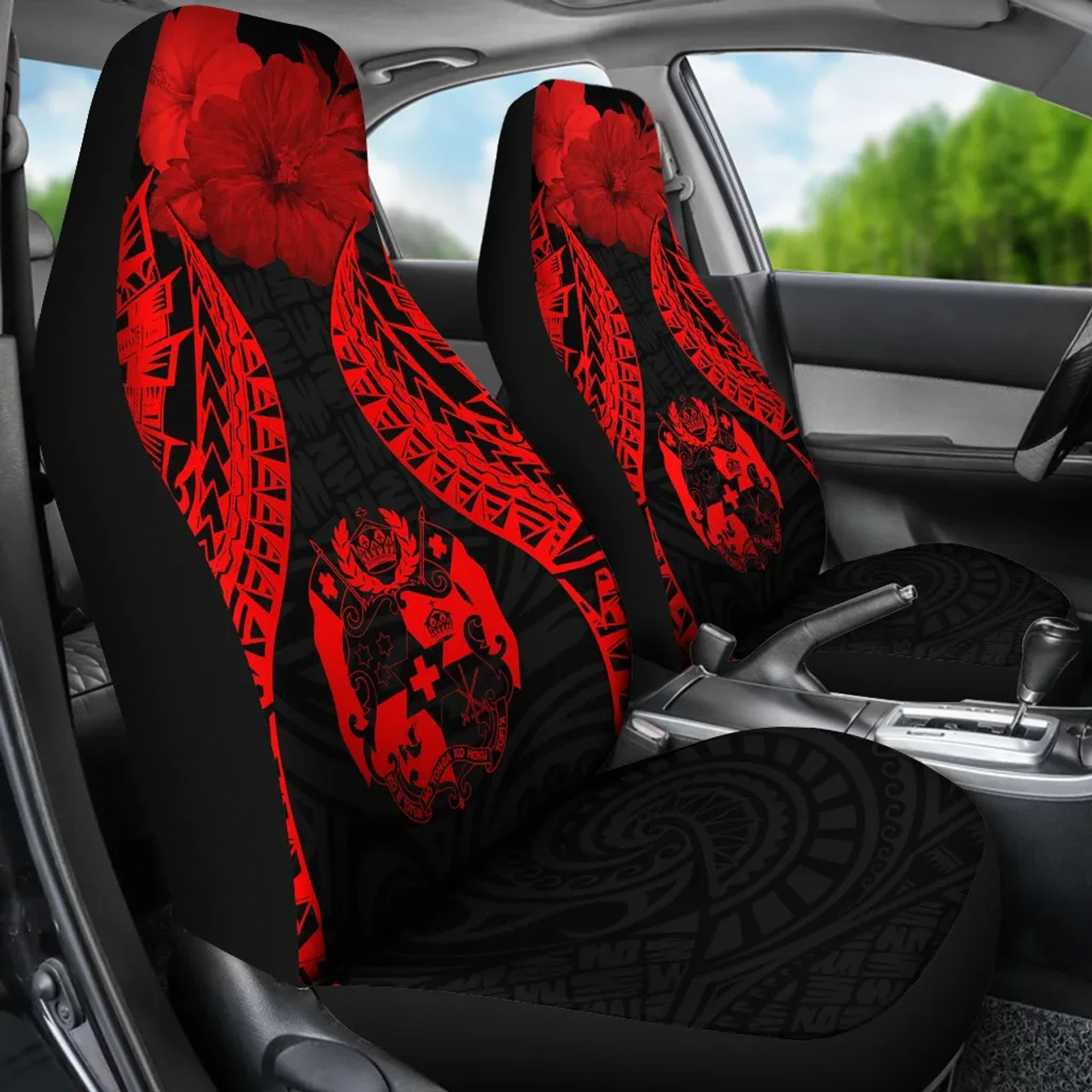 Tonga Polynesian Car Seat Covers Pride Seal And Hibiscus Red