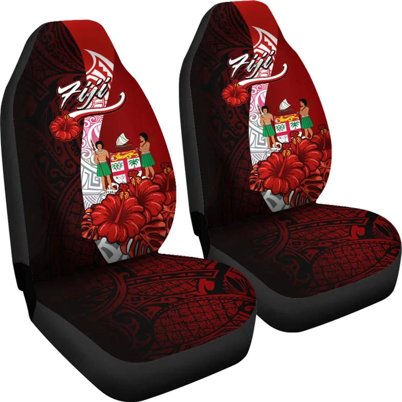 Fiji Polynesian Car Seat Covers - Coat Of Arm With Hibiscus