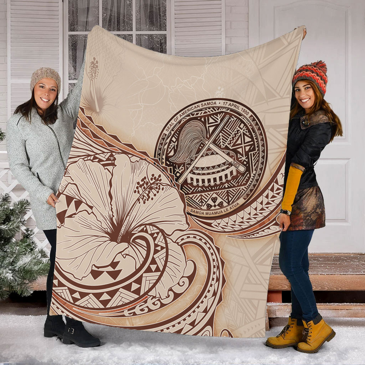 American Samoa Premium Blanket Hibiscus Flower Vintage Style