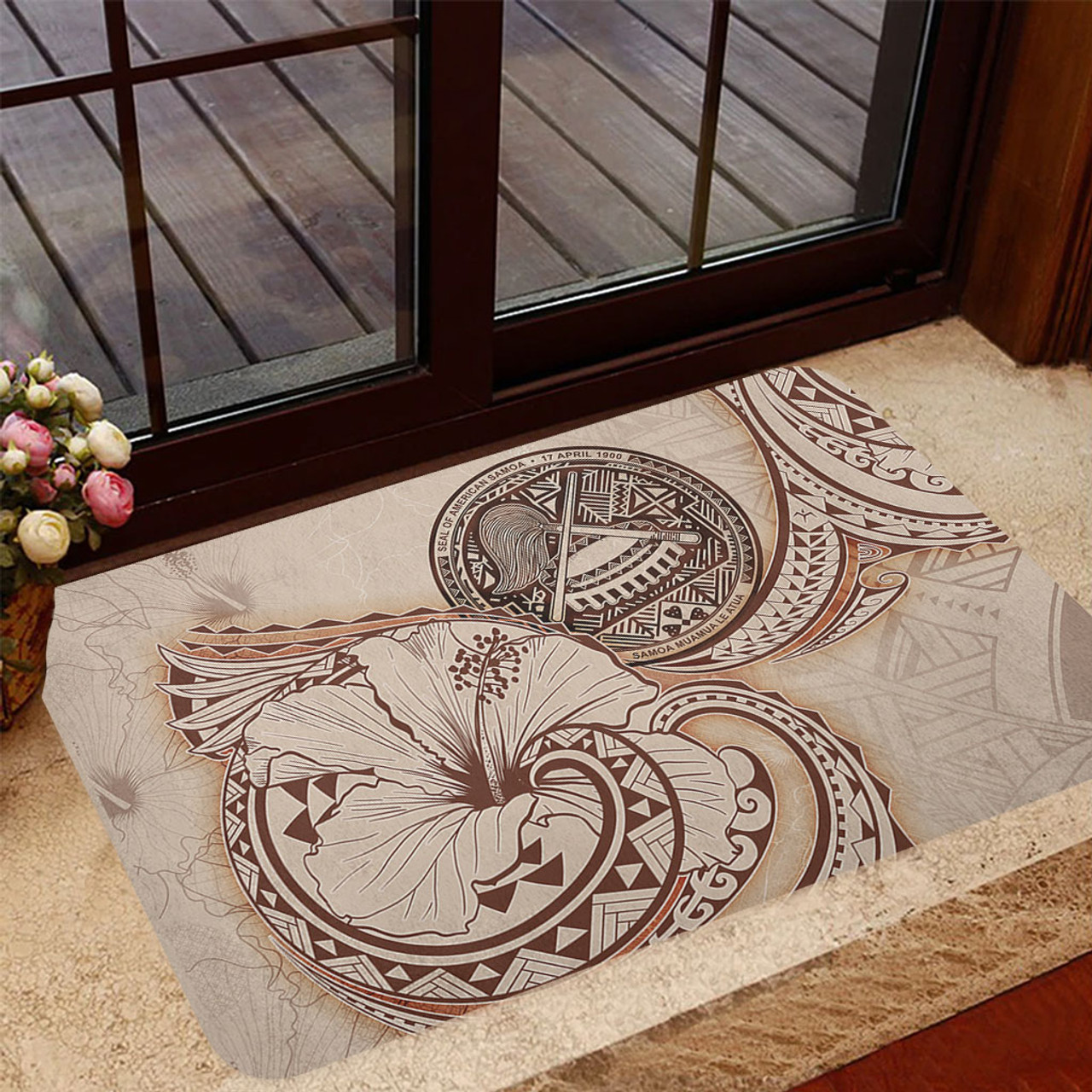 American Samoa Door Mat Hibiscus Flower Vintage Style1